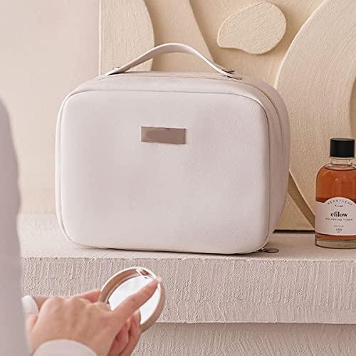 cirea cirea Square Box Cosmetic Bag With Large Capacity, Double Layer Cosmetic Storage Bag, Portable And Waterproof Travel Storage Bag (White)