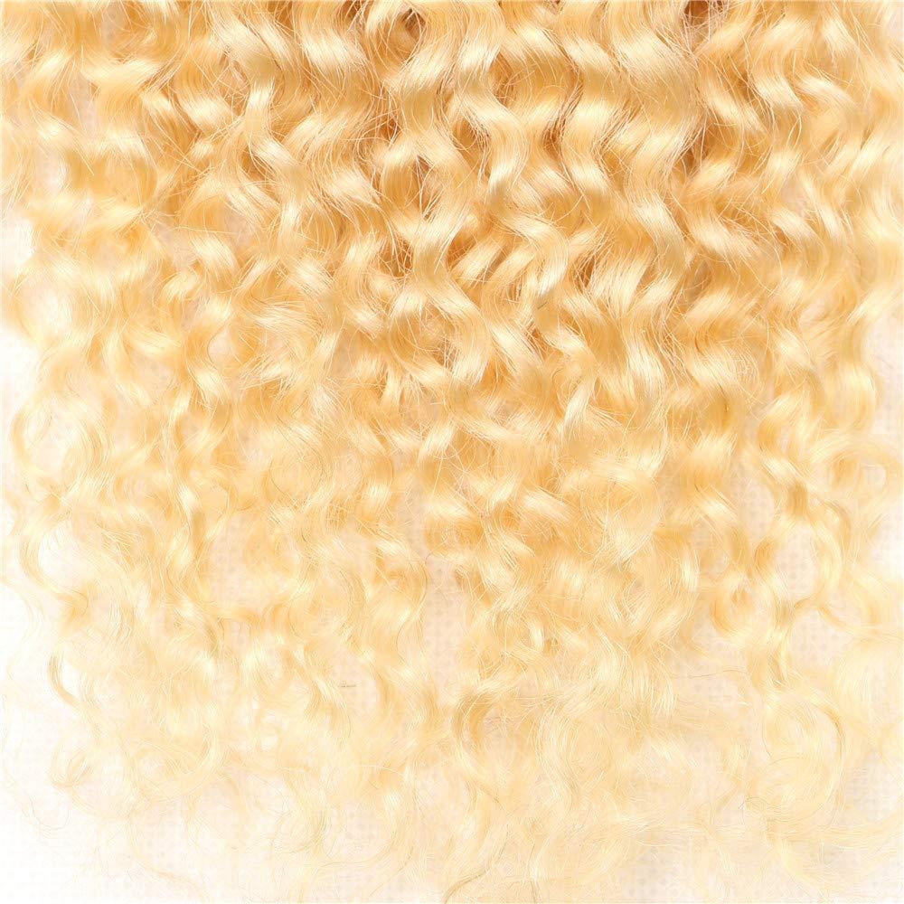 SUPSYOUSF SUPSYOUSF Kinky Curly Blonde Hair Bundles - 613 Human Hair Weaves | 10A Grade Virgin Hair Extensions | Honey Blonde Curly Wave | Double Weft Weave | Soft & Healthy Brazilian Hair | 613 Blonde Curly