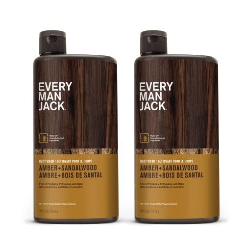 Every Man Jack Every Man Jack Amber+Sandalwood Hydrating Mens Body Wash for All Skin Types-Cleanse, Nourish, and Hydrate Skin with Naturally Derived Ingredients-Paraben Free, Phthalate Free, Dye Free-24oz(Pack of 2)