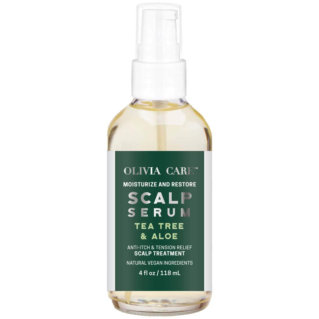 Olivia Care Olivia Care Tea-Tree & Aloe Hair Scalp Serum Natural & Vegan Ingredients - Moisturize &, Anti-Itch Hair & Scalp Treatment - Stimulate Growth & Repair Hair Damage - 4 FL OZ