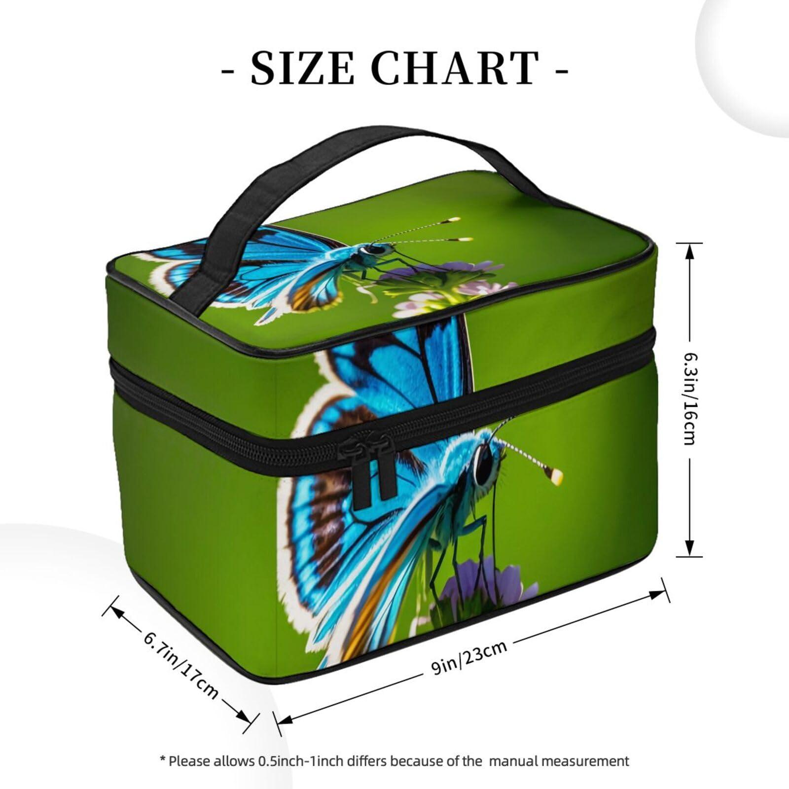 QASDFGHR QASDFGHR Small Blue Butterfly Print Makeup Bag,Travel Cosmetic Bag with Zipper for Women Square Make Up Bags Organizer
