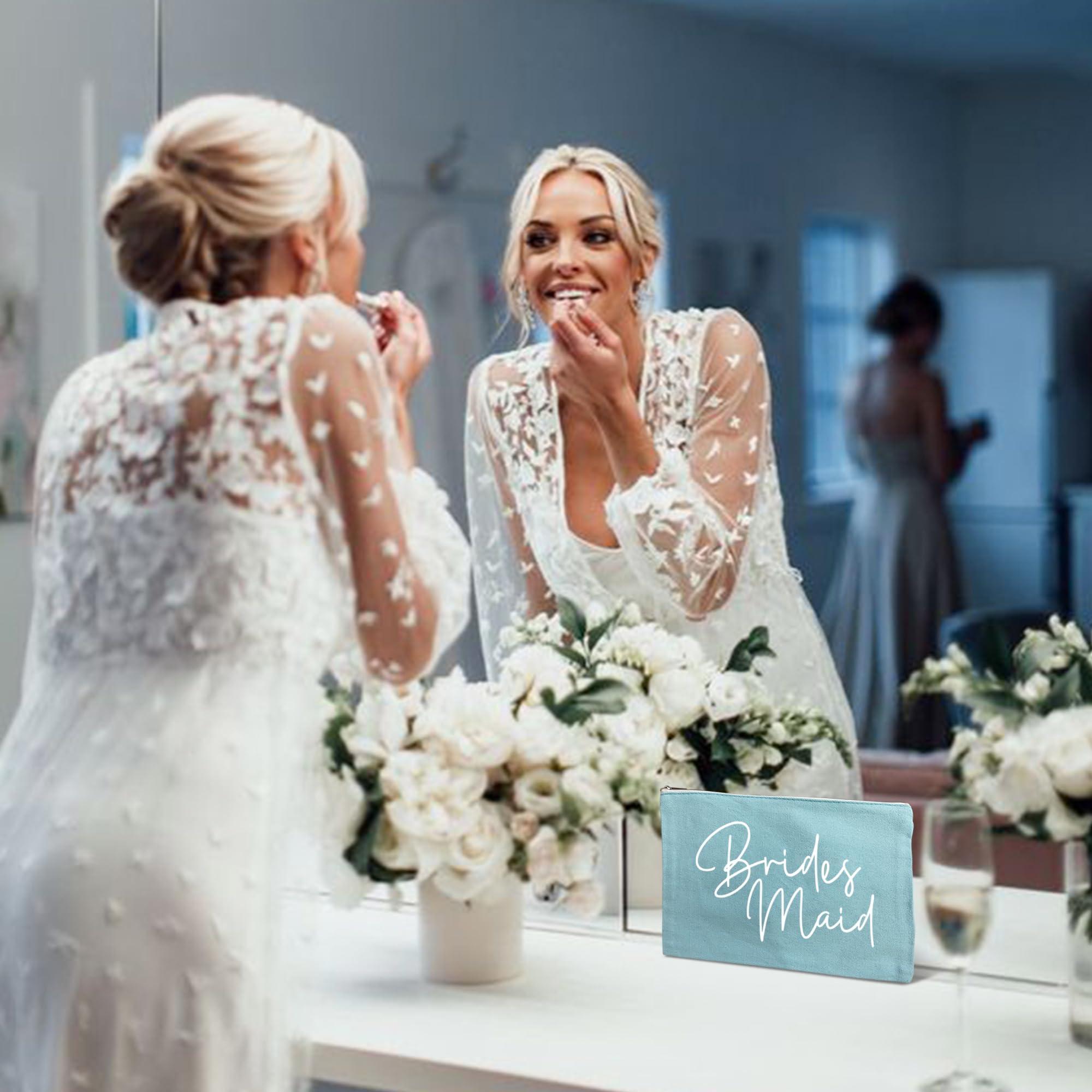 LADY&HOME LADY&HOME 6 Pcs Bridesmaid Makeup Bag Wedding Party Cosmetic Bag Bridesmaid Proposal Gifts for Bridal Shower,Wedding,Bachelorette (Turquoise Bridesmaid)