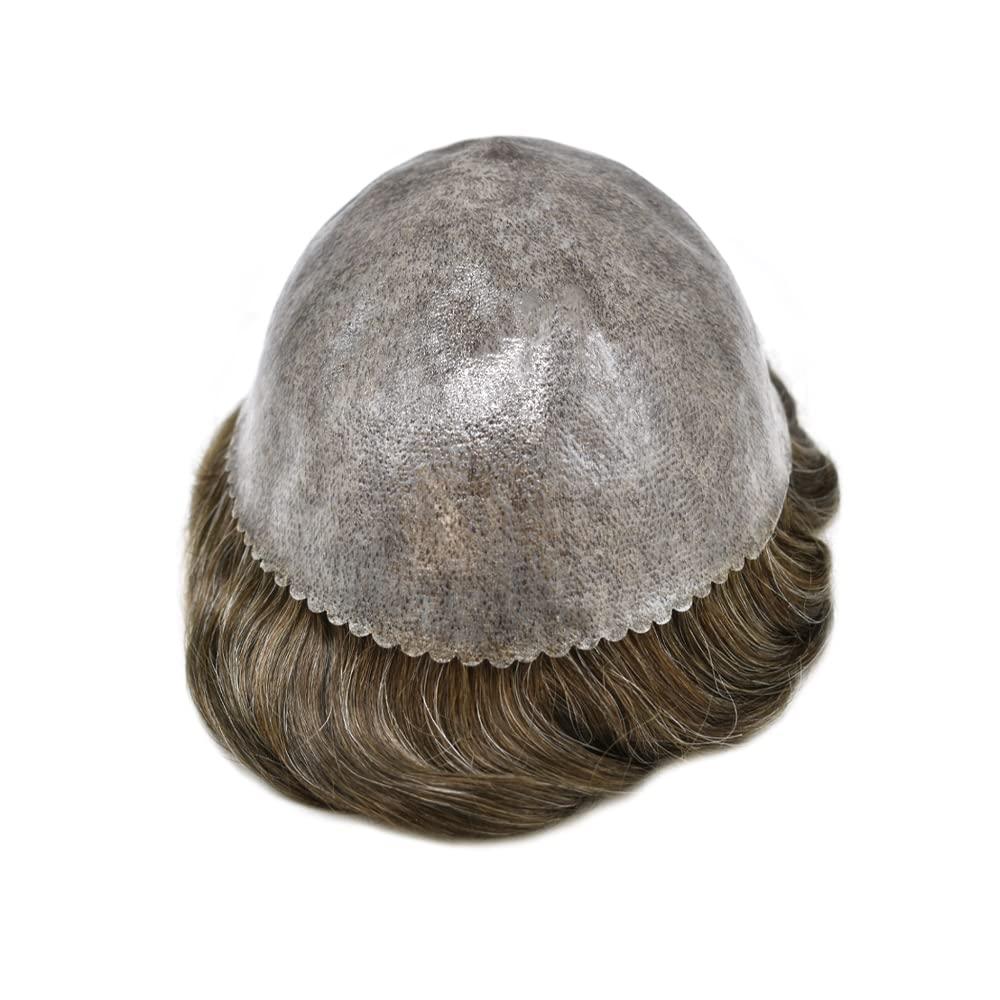 Healthlif Healthlif Mens Toupee Hair Replacement System Natural Thin Skin Toupee For Men Real Human Hair Hair Pieces For Men 8X10#520#5 Medium Light Brown+20% Grey