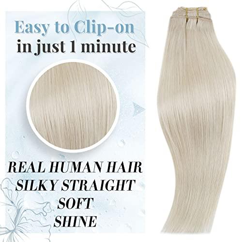 RUNATURE RUNATURE Blonde Clip in Hair Extensions Real Human Hair #800 White Blonde and #60 Platinum Blonde 10 Inch 80g