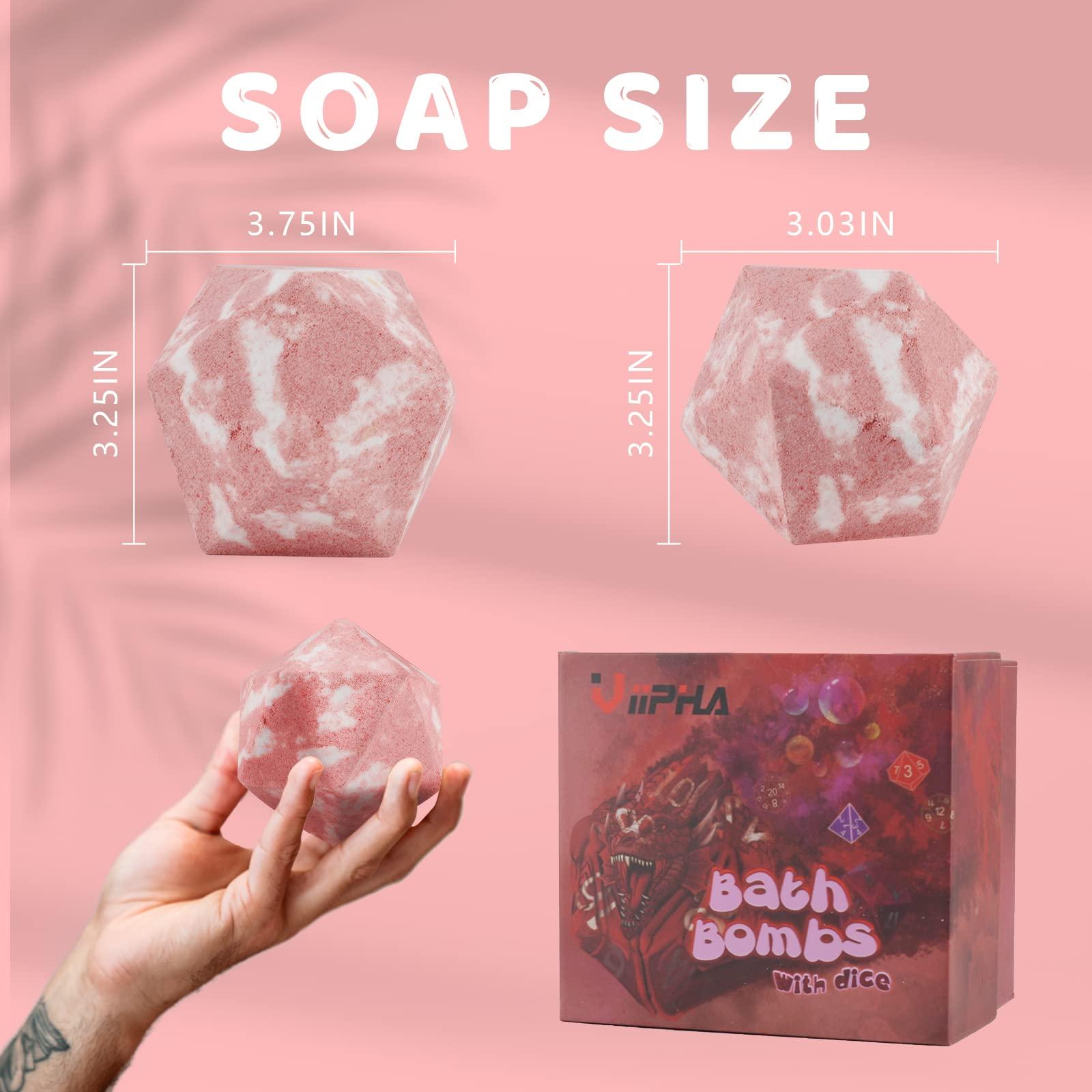 VIIPHA Huge D20 Bath Bombs with Full Surprise Set of Polyhedral Dice Inside, D&D Inspired Dragon Blood Bath Bomb 11oz with Gift Box - Perfect for Dungeon Master, Player and Tabletop RPG Nerd