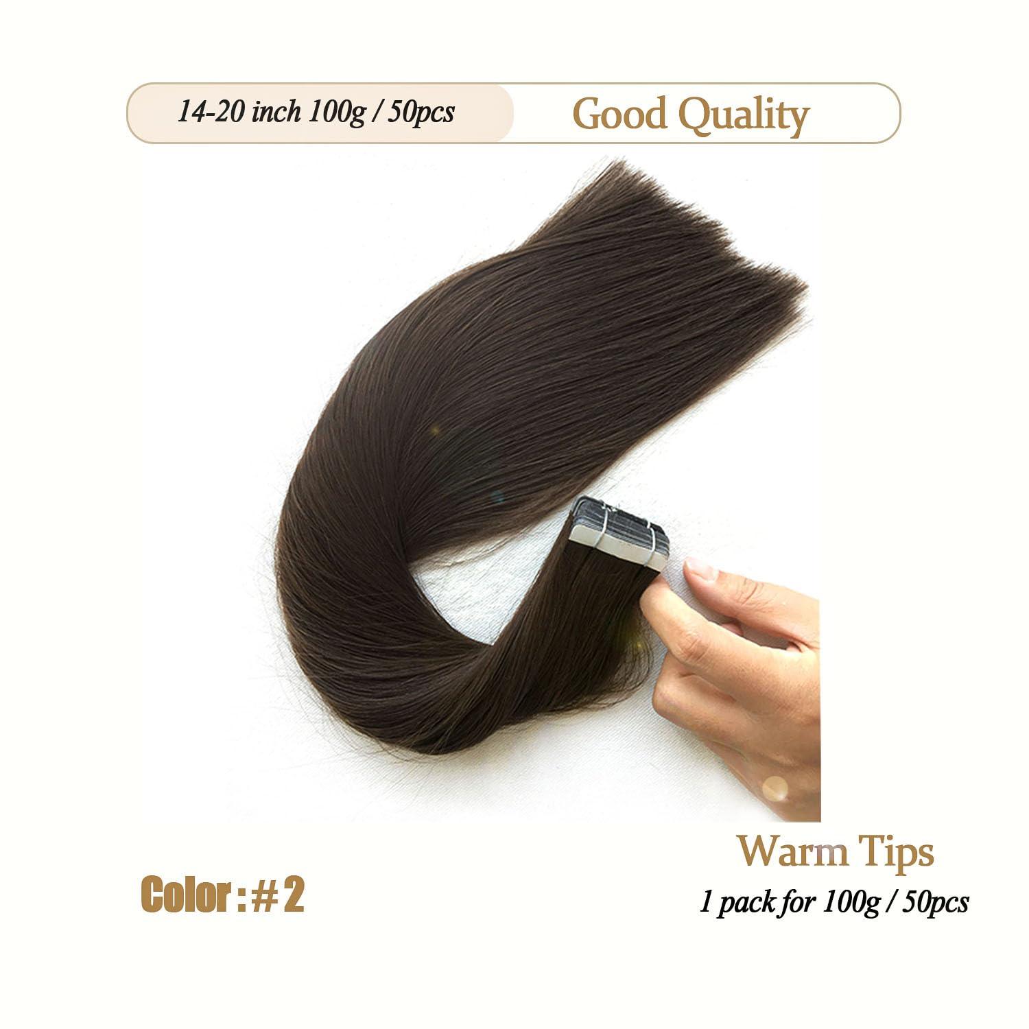 Amesha Hair Hair Extensions Tape in,2 Dark Brown, Tape in Hair Extensions Human Hair Straight Natural Hair Extensions Skin Weft for Women18Inch 100g 50pcs