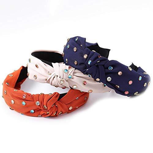 Barode Barode Boho Fashion Rhinestone Headband Blue Hairband Elastic Hair Hoops Hair Accessories for Women and Girls(Pack of 3)