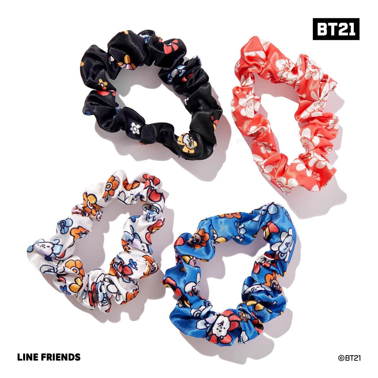 Kitsch Kitsch x BT21 Satin Scrunchies for Women - No Crease Hair Ties for Girls | Scrunchies For All Hair Types and Textures, Perfect for Day or Night - 4 Pcs
