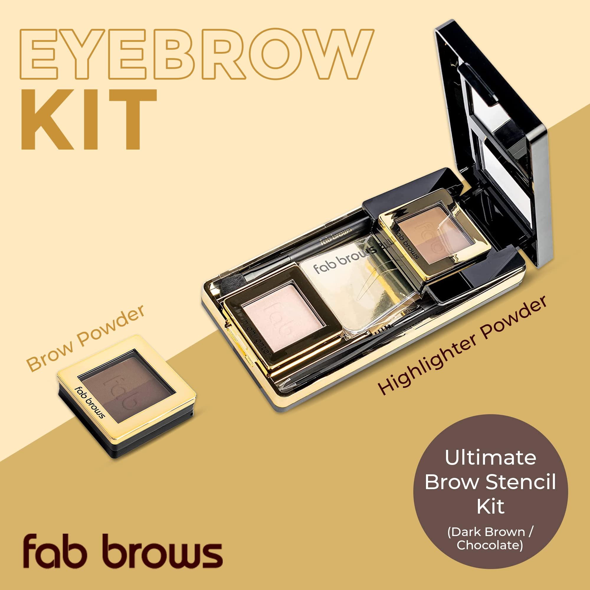Fab Brows Fab Brows LUX Duo Stencil Eyebrow Kit - The Ultimate Brow Stencil Kit with Duo Brow Powder, Highlighter Powder, Stencil Shapes, Eyebrow Tools & Mirror - Eyebrow Stencil Kit Makeup - Slate/Black