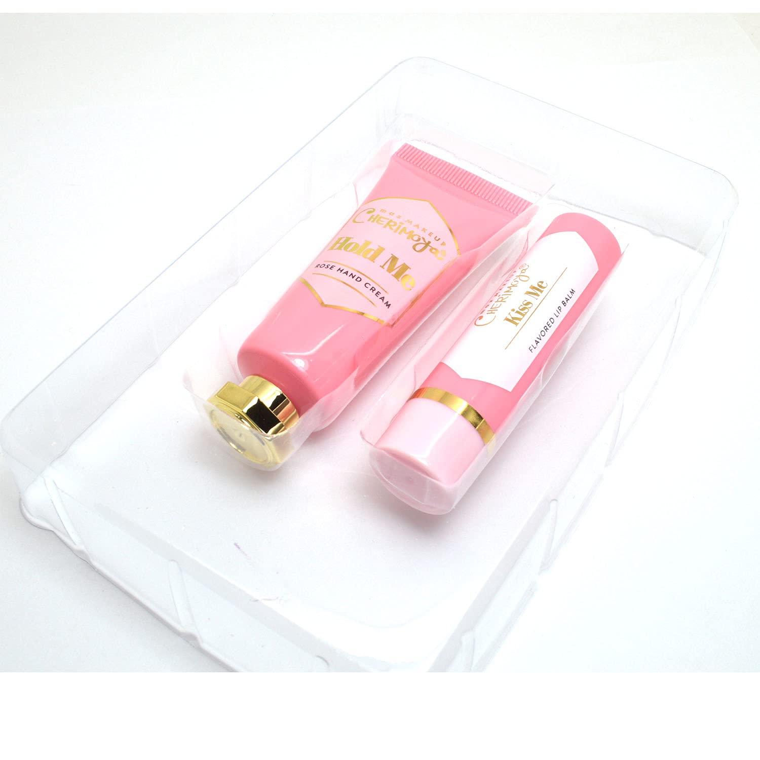 Cherimoya Max Makeup Cherimoya 1 Gift Set of Hold & Kiss Me [ Rose Hand Cream + Vanilla Lip Balm ] + 1 Cosmetic Zipper Bag