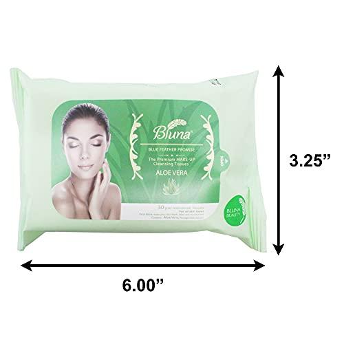 bluna Bluna Facial Make-Up Cleansing Tissue for All Skin Types, Aloe Vera, 30ct per pack (2 PACK)