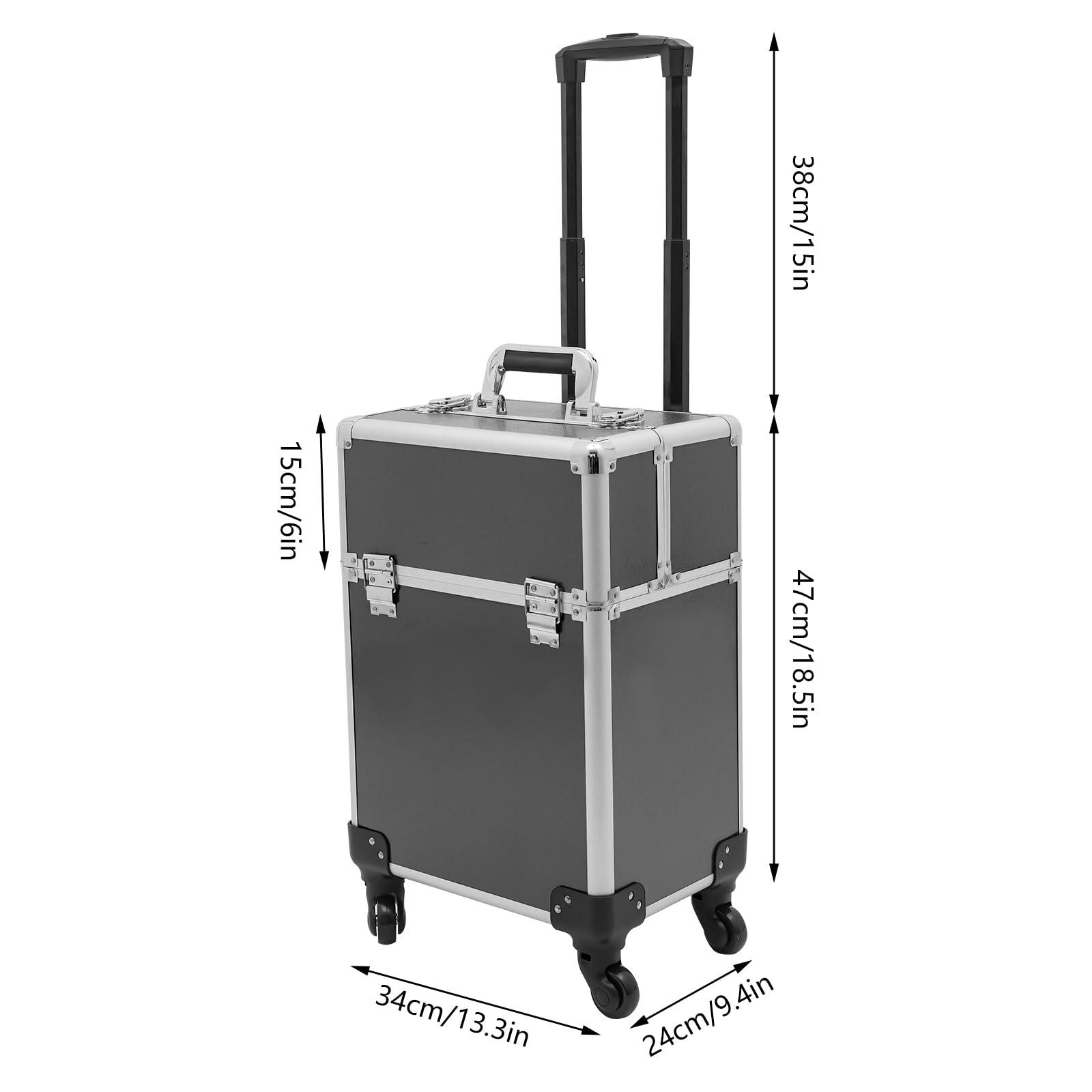 UIdili Multifunctional Rolling Makeup Train Case, Large Capacity Travel Trolley Case with Lock, Mobile Tool Organizer Storage Case with Universal Wheels, Load Capacity 110 lbs, for Hairdressing Nail Beauty