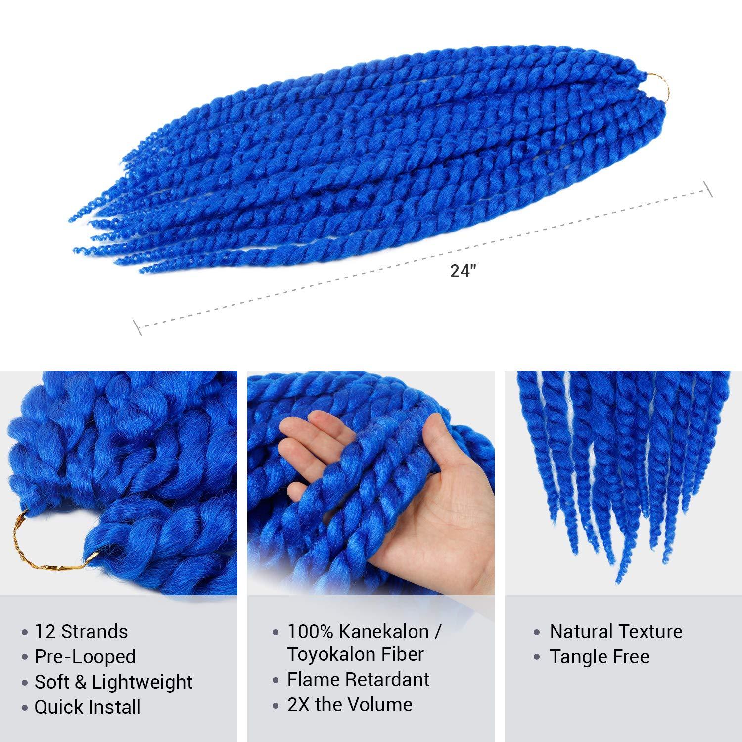 AU-THEN-TIC AU-THEN-TIC Jumbo Senegalese Twist Crochet Hair, 24 Inch, 2 Pack, Synthetic Extensions for Havana and Mambo Twist Styles, (Blue)