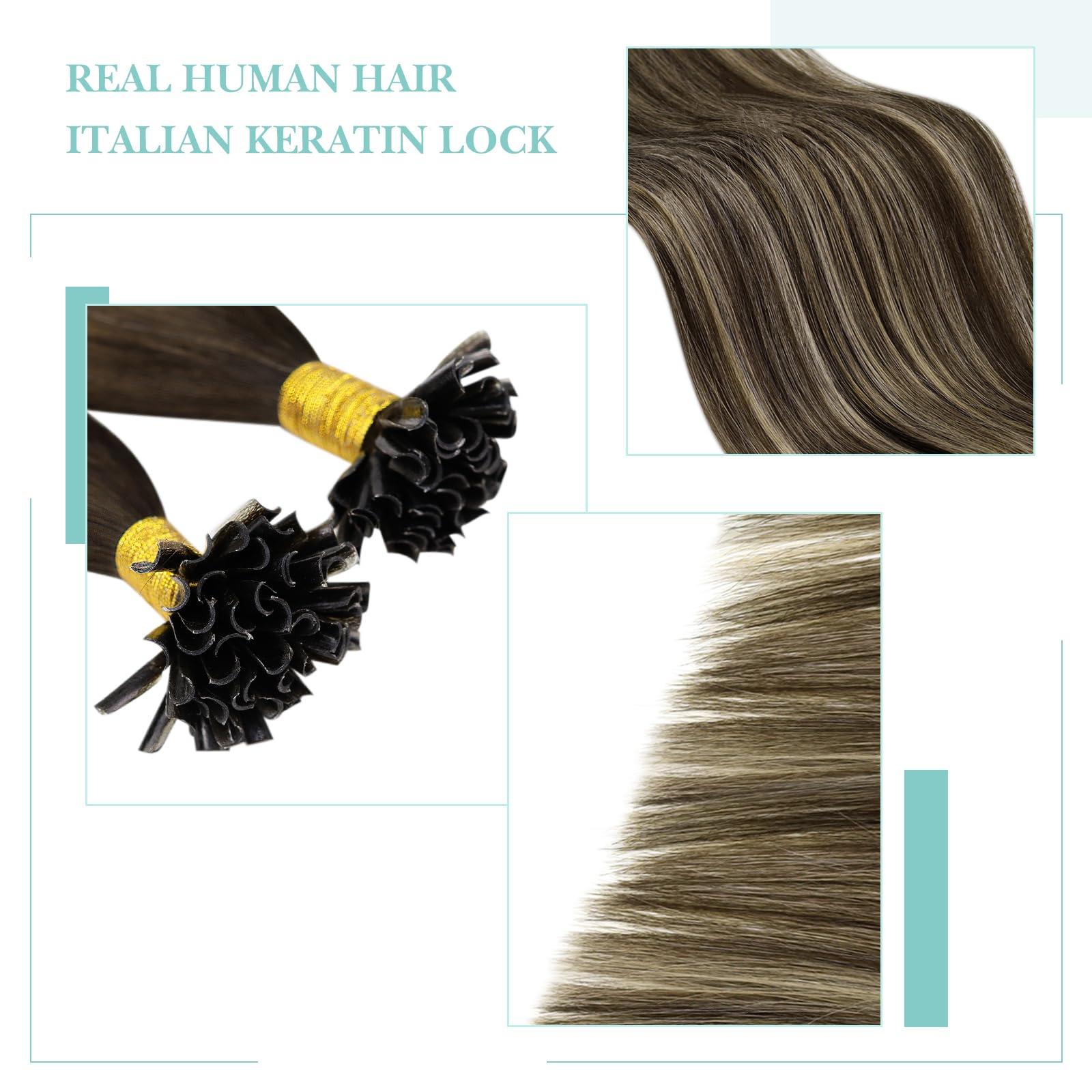 YoungSee YoungSee U Tip Hair Extensions Human Hair Dark Brown Ombre Ash Blonde U Tip Hair Extensions Human Hair Ombre Utips Hair Extensions Ombre Utip Extensions Hot Fusion Hair Extensions 22In 1G/S 50G