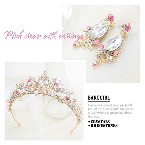BAROGIRL Barogirl Gold Wedding Crown and Tiara Bridal Butterfly Queen Princess Crystal Headband for Women and Girls (Pink)