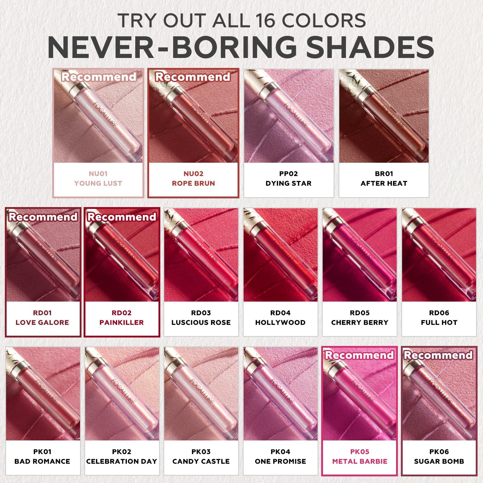 FOCALLURE FOCALLURE Metallic Liquid Lipstick,Non Stick Cup Lip Gloss,High Impact Lip Color with Transfer-proof Wear,Long Lasting & Waterproof Lipstick Makeup for Women,YoungLust