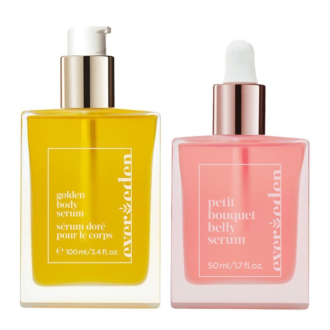 Evereden Evereden Golden Body Serum 3.4 fl. oz. & Petit Bouquet Belly Serum, 1.7 fl oz. | Clean & Vegan Women\'s Belly Oil for Pregnancy and Postpartum Maternity Skincare | Non-Toxic Ingredients