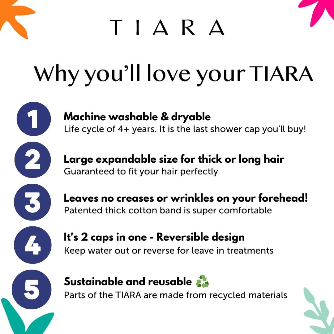 TIARA Shower Cap TIARA Luxury Shower Cap for Women Reusable Waterproof, Hair Cap for Long & Short Hair, All Size Flexi Adjustable Terry Lined Cloth Plastic Leakproof Soft, Breathable, Durable & Comfy (Dots Black)