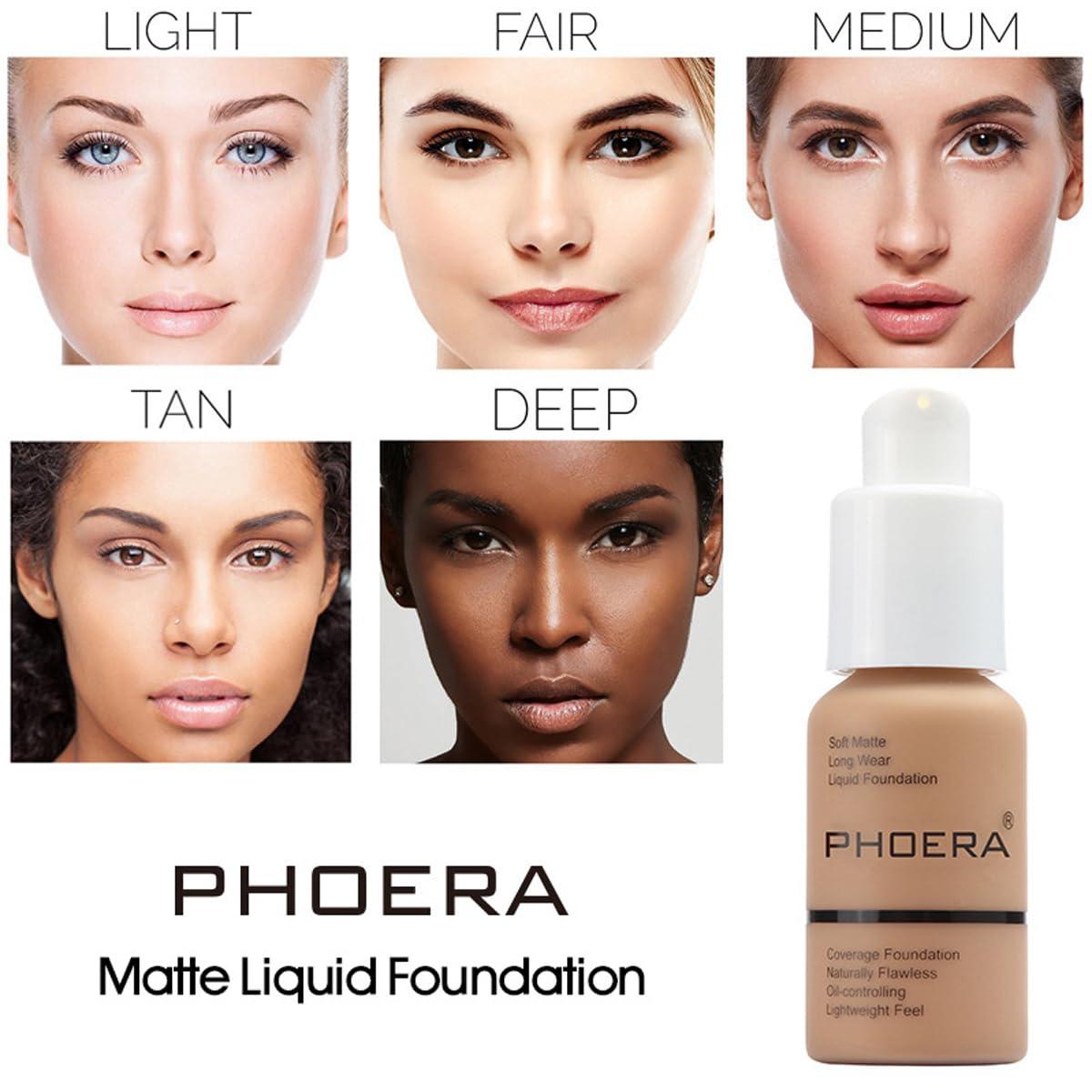 WFWJ PHOERA Foundation,Flawless Soft Matte Liquid Foundation 24 HR Oil Control Concealer Foundation Makeup,Full Coverage Foundation for Women and Girls (103 Warm peach+104 Buff Beige)