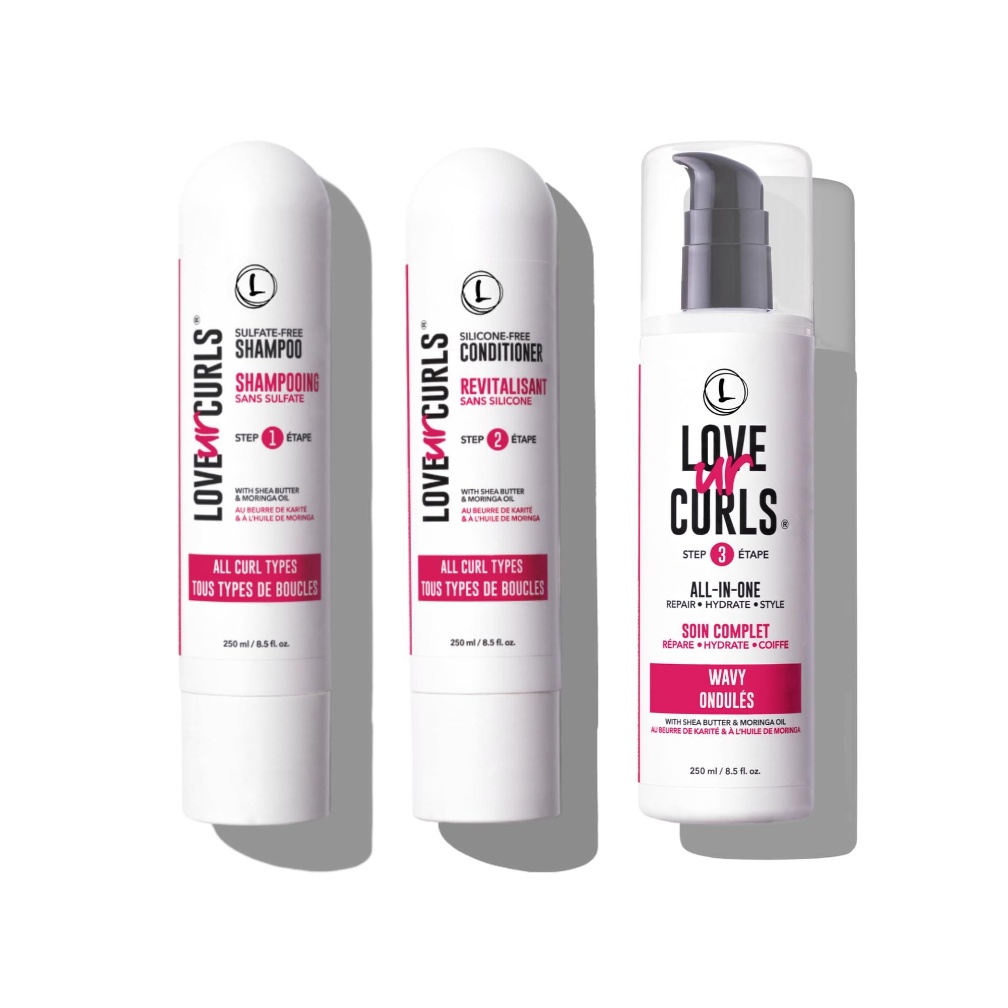 Love Ur Curls Love Ur Curls Shampoo & Conditioner Set with All in One Curl Cream Styler for Wavy Hair, 3 Step System to Repair and Moisturizing