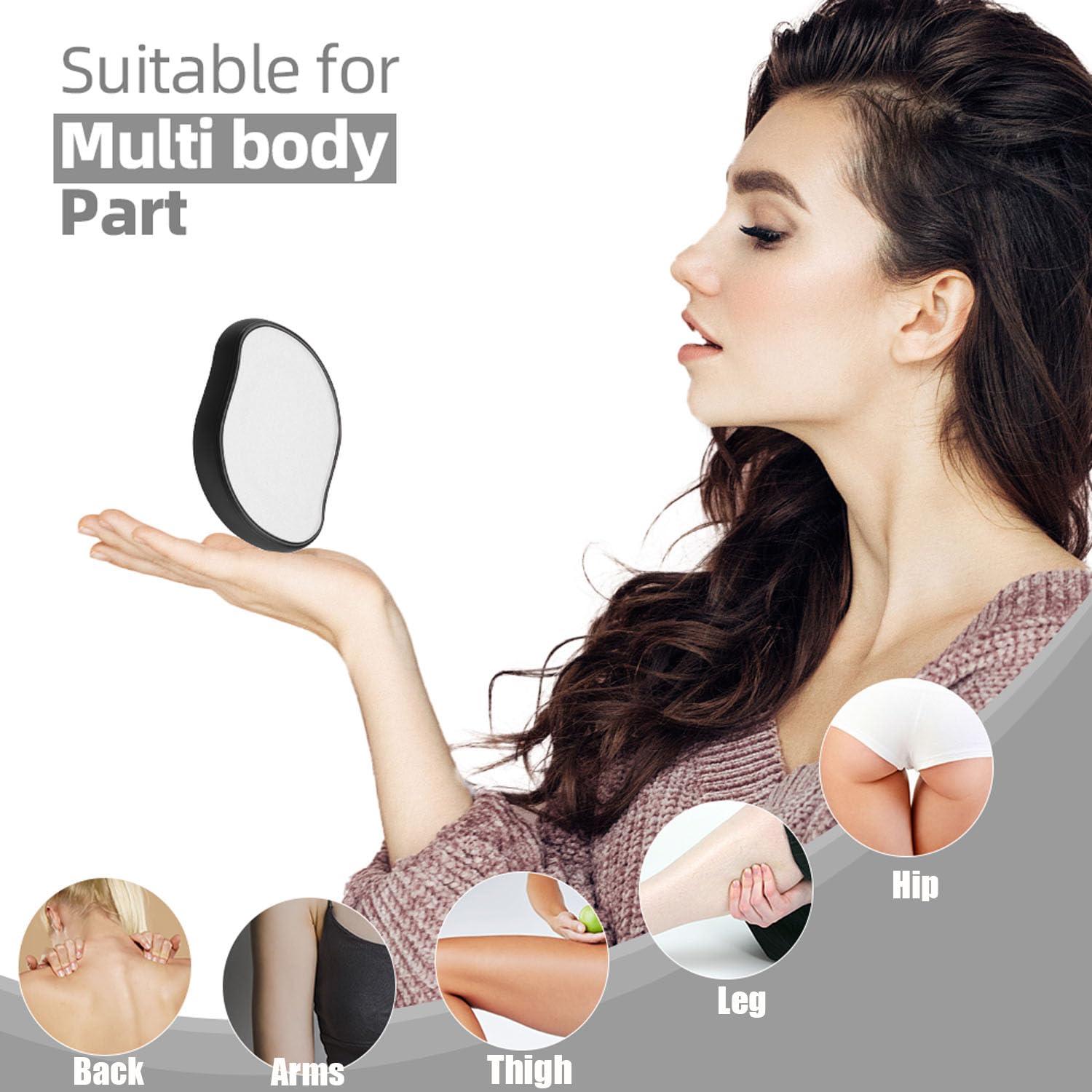 Jecurity Crystal Hair Eraser for Women and Men, Reusable Crystal Hair Remover Safe Painless Exfoliation Magic Crystal Hair Removal, Arms Legs Back Glass Hair Remover Device,Washable, Black