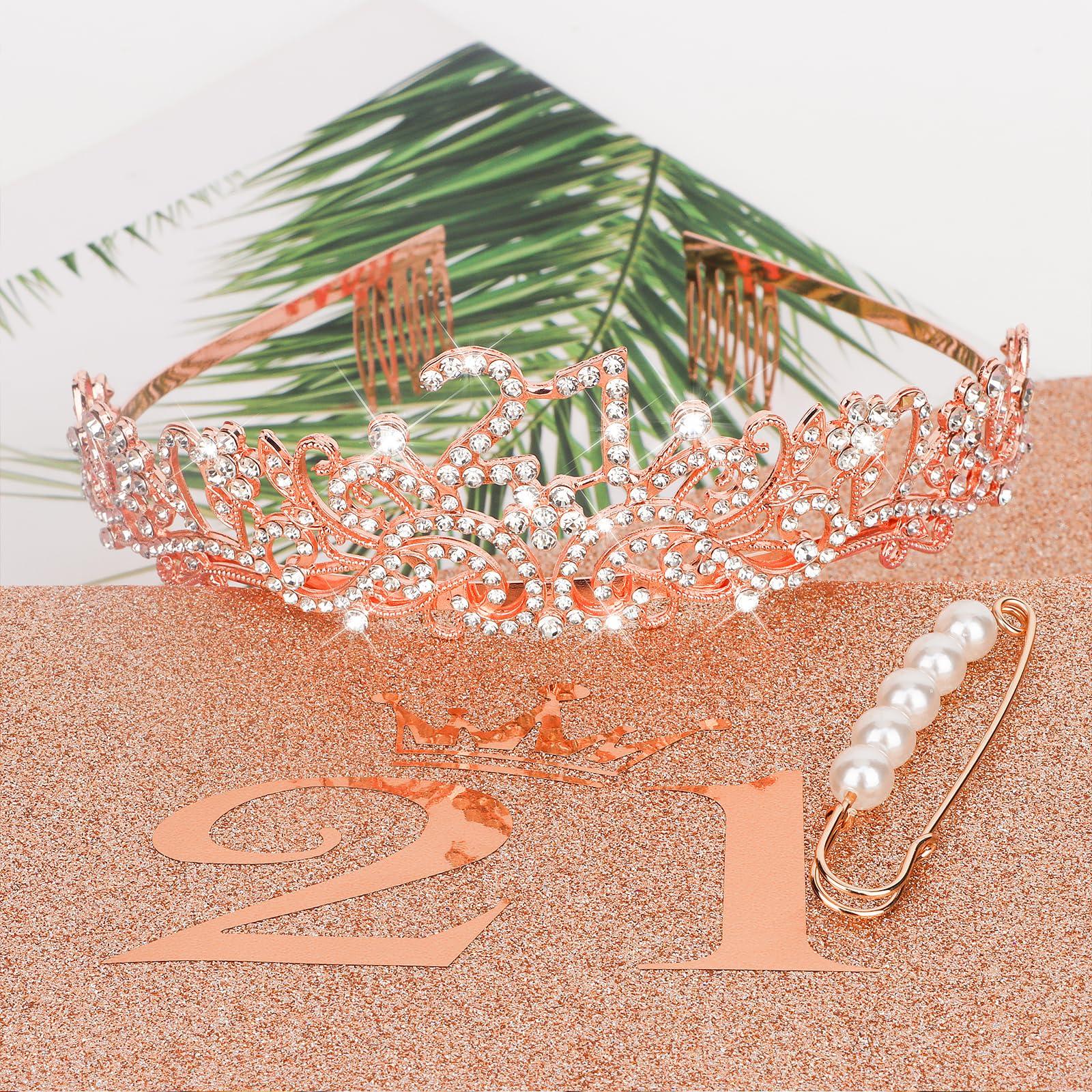 CIEHER CIEHER 21st Birthday Sash, Crown, and Pearl Pin - Decorations and Gifts for Her 21 Year Milestone