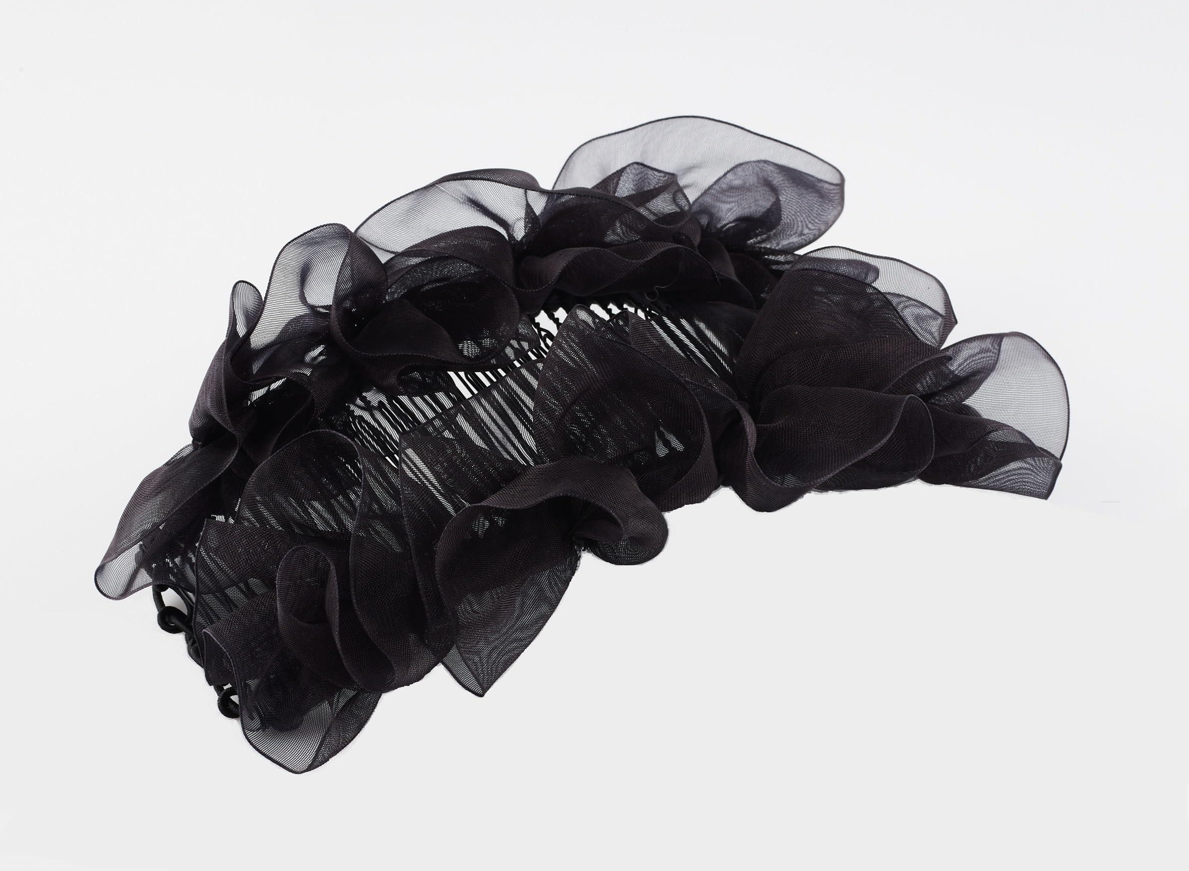 HairZing Stretch Banana Clip for Fine Thin, Thick Curly Hair Women, Elastic Double Combs Make Great Hair Accessories for Kinky, Curly Ponytail, Mohawk, Bun (Large, Black)