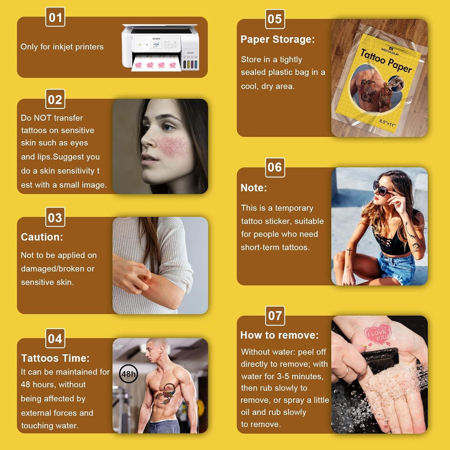 MECOLOUR Printable Temporary Tattoo Paper for Laser/Inkjet Printer - 8.5\"X11\" DIY Personalized Image Transfer Sheet for skin (White-25 Sets)