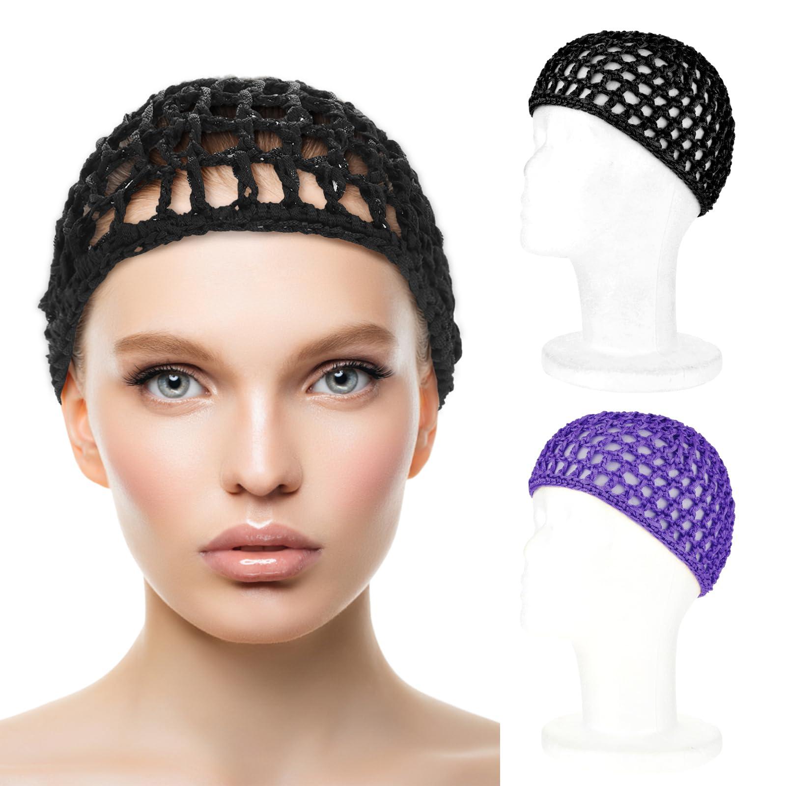 WLLHYF WLLHYF Hair Net Wrap For Sleep 2 PCS Mesh Nets Cap Snoods Cover Sleeping Knit Hairnets Elastic Head Wrap Bathing Shower Caps Wig Hairnet Crochet Sew Weave Press Weaving Braided Bonnet(Black/Purple)