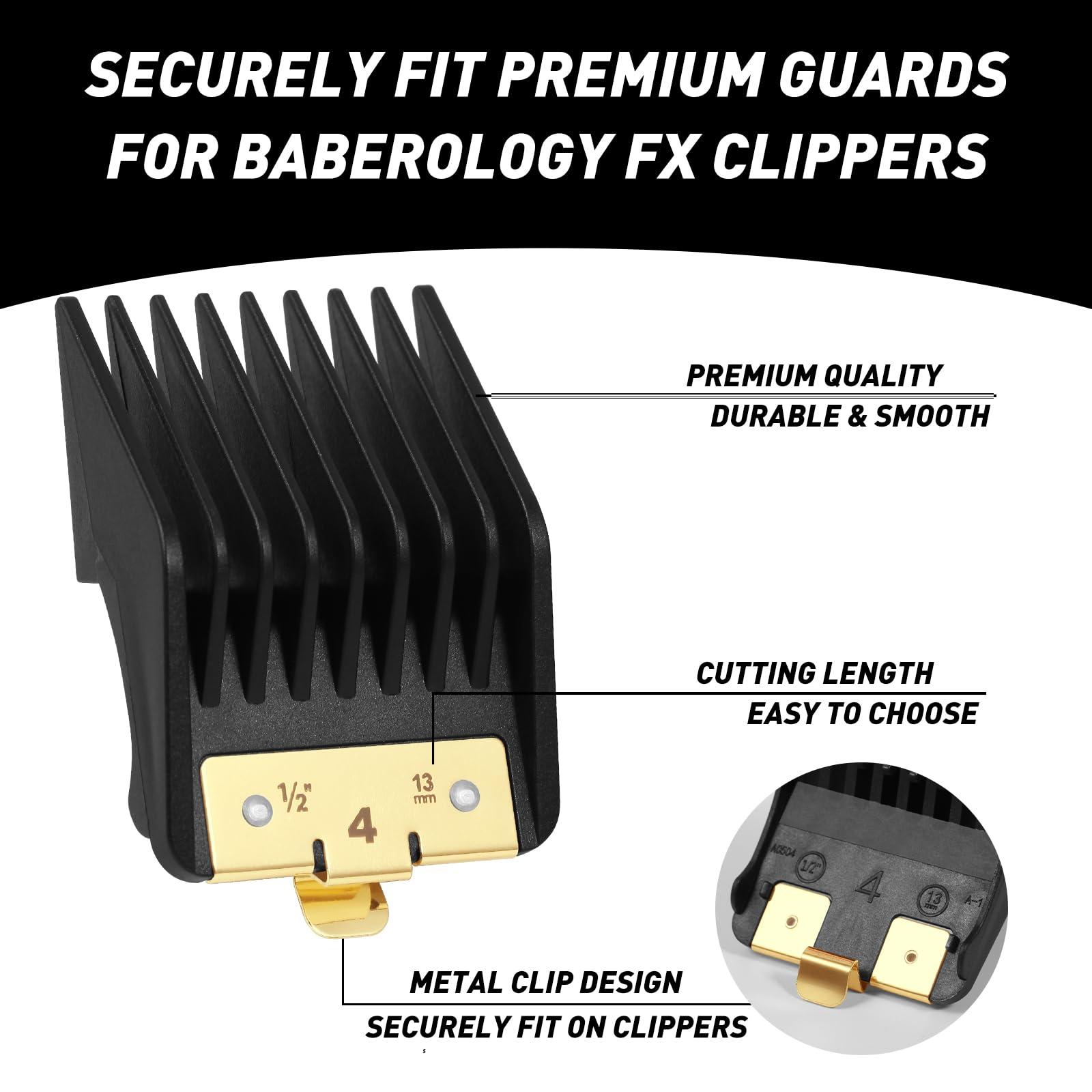Amorka 8 Pack Premium Clipper Guards Fit for BaBylissPRO Barberology FX870, FX890, FX825, and FX673 Clippers, Replacement Guards with Metal Clip - From 1/16-3/4 inch Snap on Comb Set for Babyliss Clippers