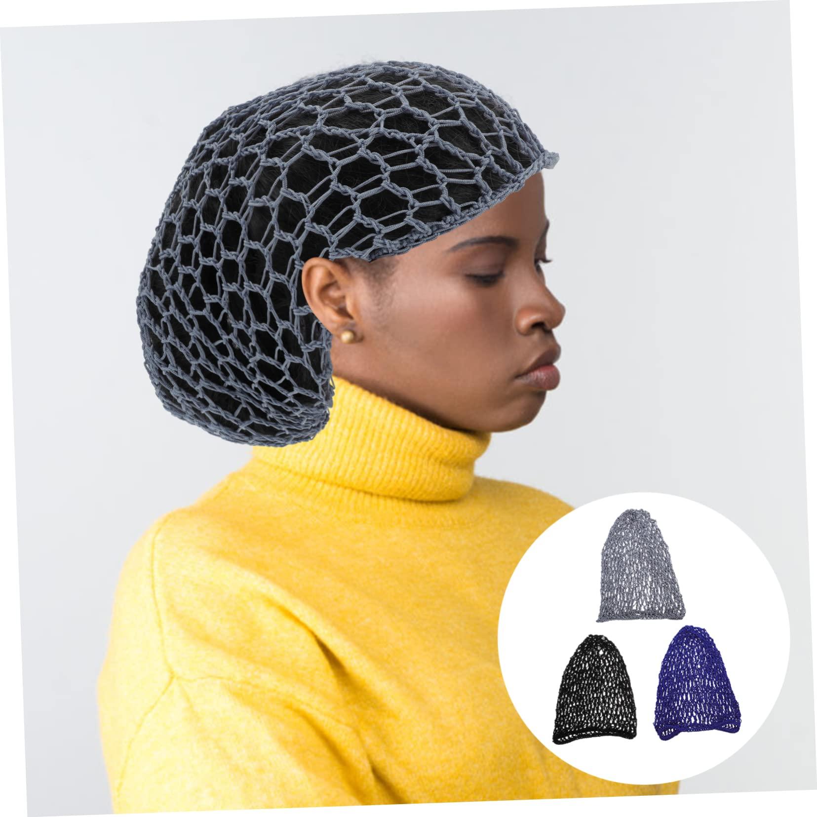 Beatifufu Beatifufu 3Pcs Mesh Crochet Hair Nets for Women Sleep Bonnet Hair Nets for Women Night Sleep Hair Caps Elastic Fit Protect Shape Hair Black Grey Navy