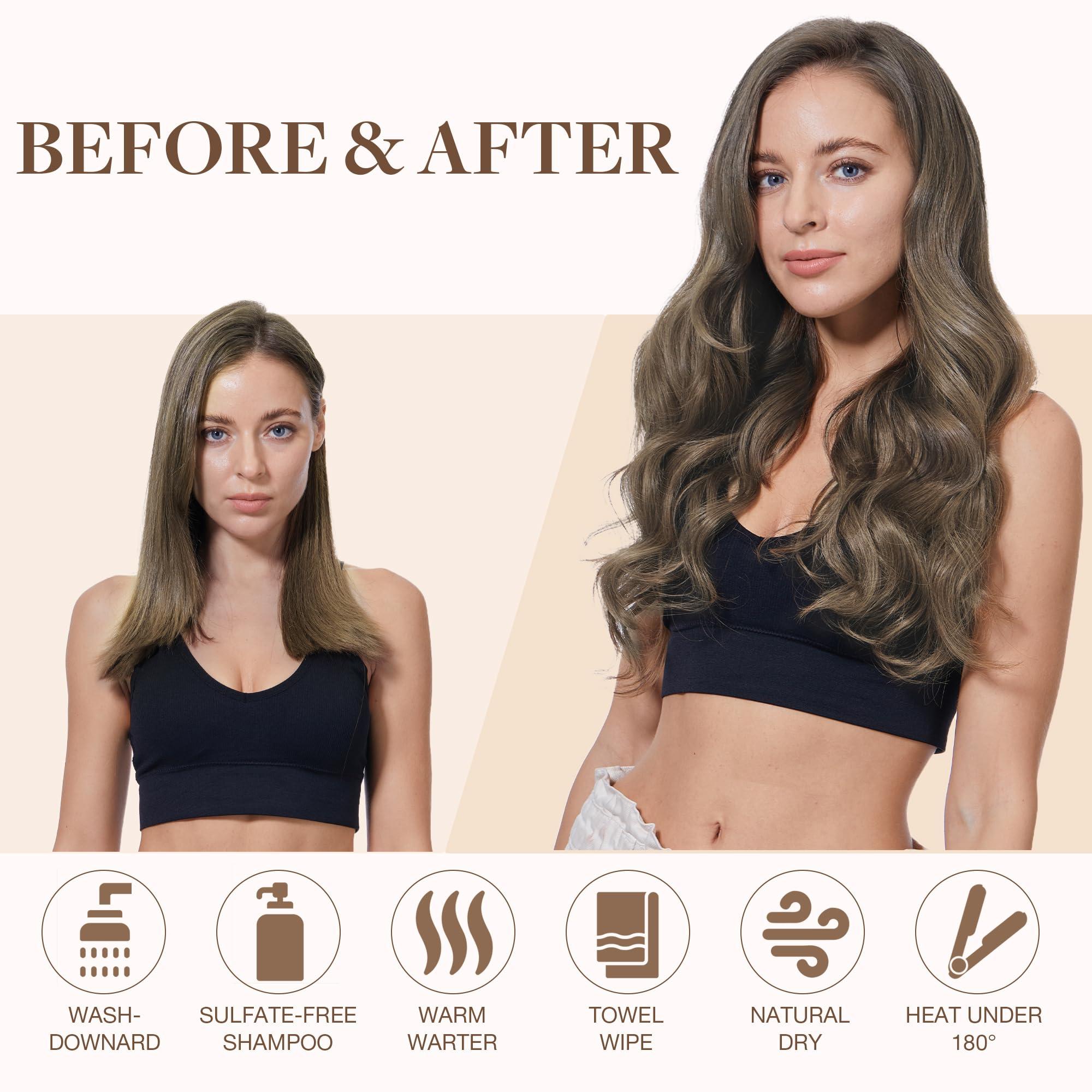 GOO GOO GOO GOO Sew in Hair Extensions Real Human Hair, Weft Hair Extensions Human Hair, 5 Light Ash Brown 22 Inch-110g, Weft Bundles Straight Silky Remy Hair