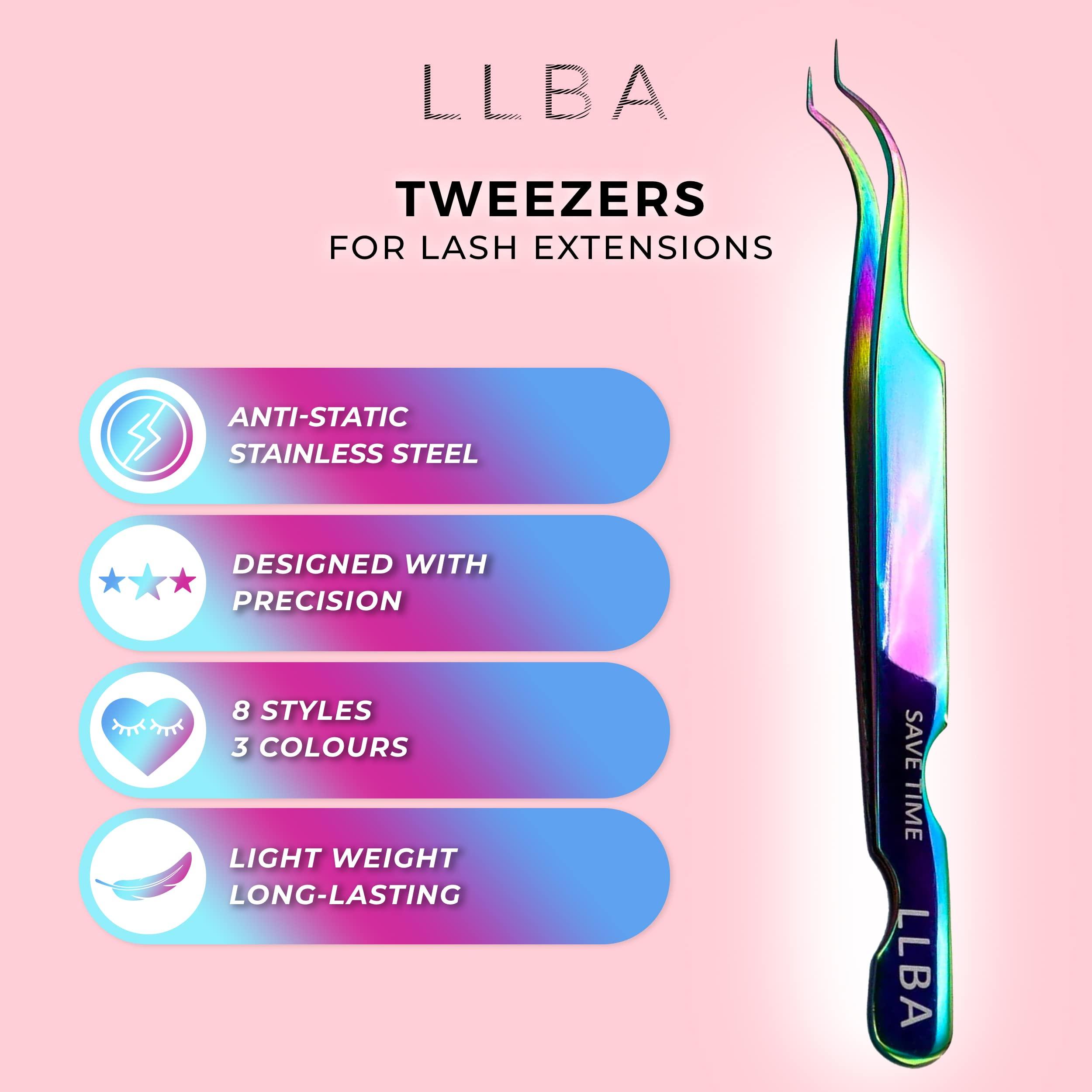 LLBA LLBA Lash Tweezer Professional Volume False Lash Application Tool | Multi Shapes & Purposes Tweezers | Non-Slip Grip Tweezers for Volume, Isolation & Classic Lashes (Galaxy, Save Time Inner Corner)