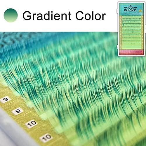 NinthAvenue Basics Colored Lash Extensions UV Neon Lash, 8-14mm Mixed, Green, Orange, Blue, Easy Fanning, C/D Curl, 0.07mm, Individual Colored Lashes (Curl D-0.07MM, Gradient Green)