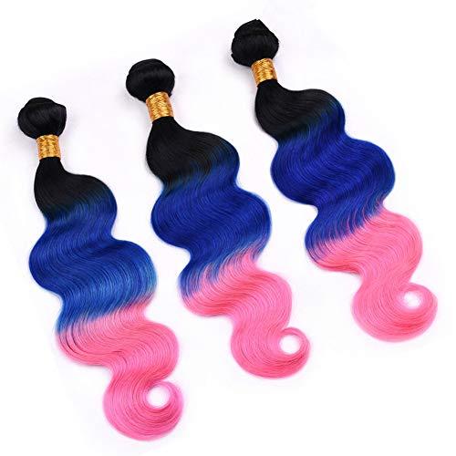 Tony beauty hair Tony Beauty Hair Black Blue and Pink Ombre Malaysian Human Hair Weaves Body Wave Wavy Bundles Deals 3Pcs Lot 1B/Blue/Pink Ombre Virgin Hair Wefts Extensions Dark Root (26 26 26)