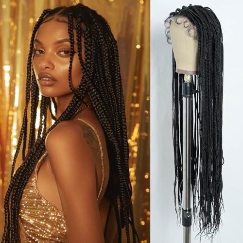 Style Icon Style Icon 42 Inches Super Long Micro Box Braids Wig Full Lace Free Part Braided Black Wig Top Faux Locs Synthetic Wig