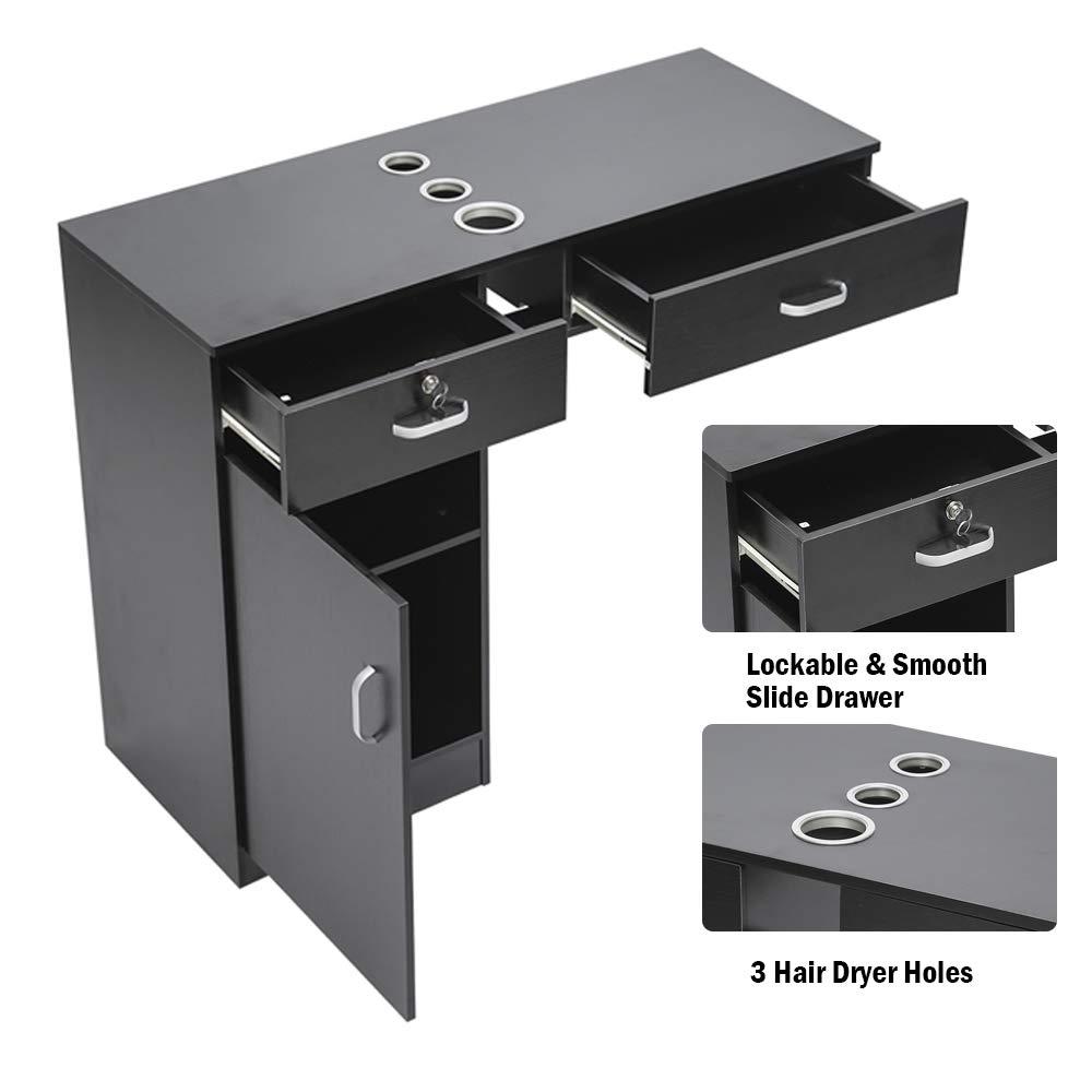 Henf Henf Locking Wall Mount Hair Styling Barber Station with 2 Drawers and 1 Cabinet 3 Hairdryer Stylist Equipment Salon Cabinet Holder Storage Beauty Salon Spa Equipment(Style-2)