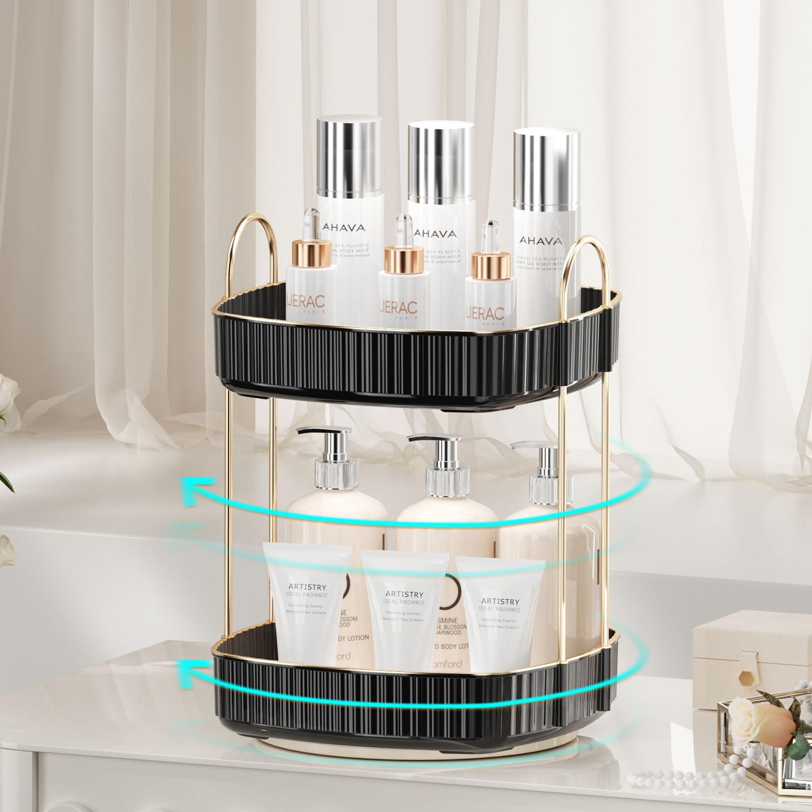 YCIA&DONE YCIA&DONE Rotating Makeup Organizer and Square Rotating Makeup Organizer Black 2 Tier