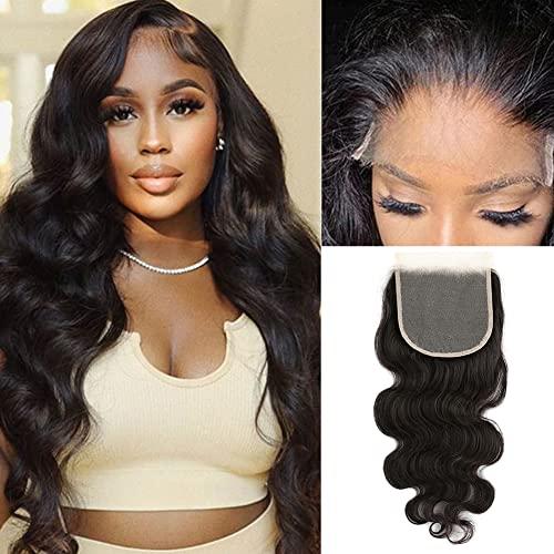 ELIHAIR ELIHAIR 5x5 Virgin Human Hair Lace Closures Weave Body Wave Free Part Soft and Silky Natural Hairline Pre Plucked With Baby Hair 100% Unprocessed Human Hair Pieces(16inch)