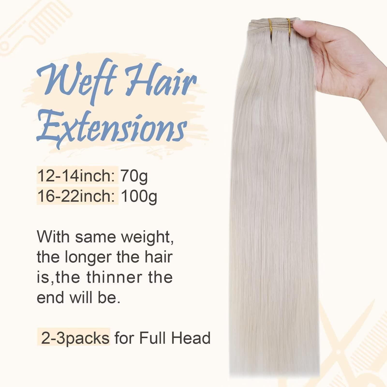 Easyouth Easyouth Sew in Hair Extensions Human Hair White Blonde Weft Hair Extensions Real Human Hair Blonde Hair Extensions Sew In Remy Human Hair Extensions 20 Inch 100G