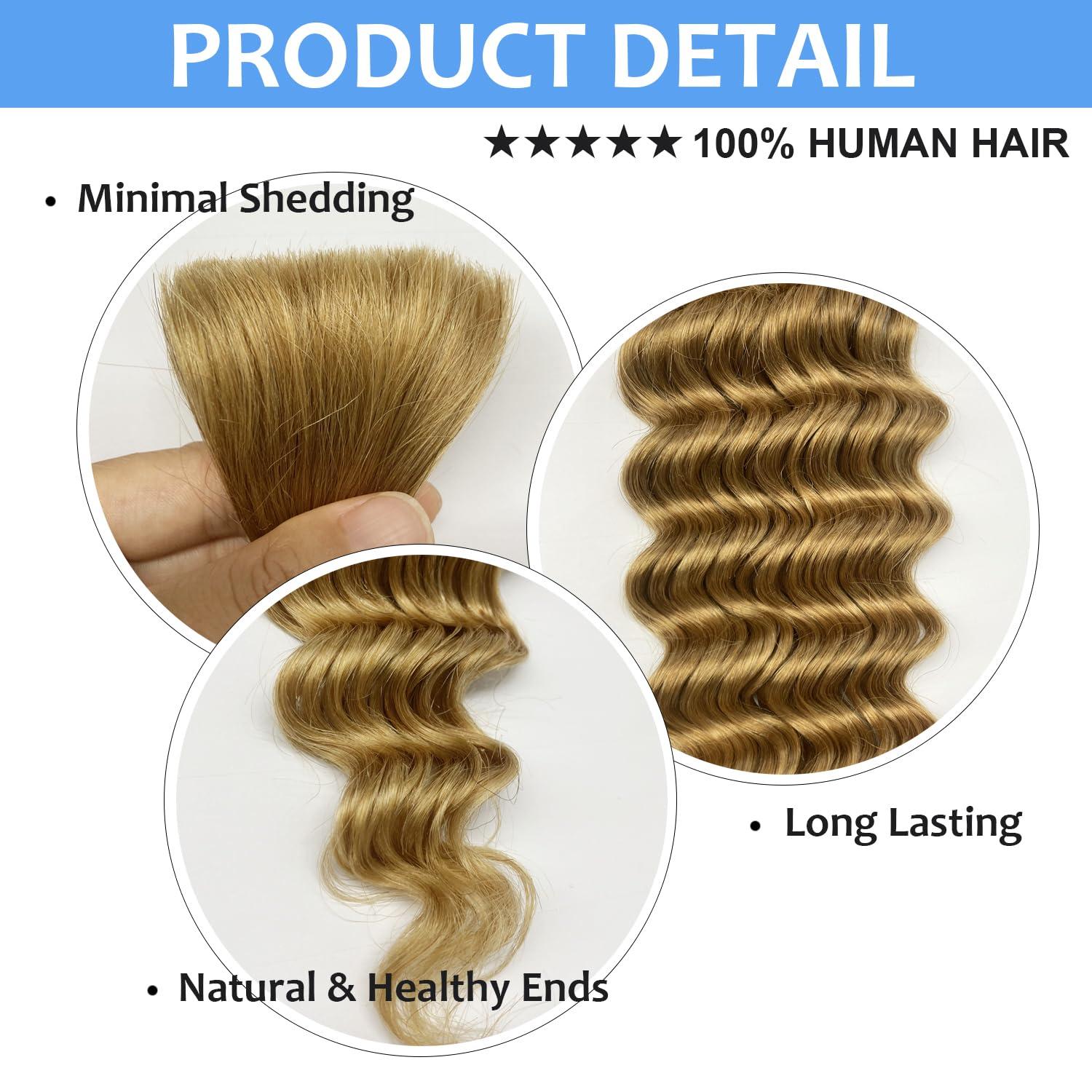 Hoscod Deep Wave Human Hair Bulk 26 Inch 100g Honey Blonde Boho Braids Human Braiding Hair Wet And Wavy Human Hair For Bohimian Micro Braids No Weft 27 Human Hair 2 Bundles 100% Human Hair Water Wave
