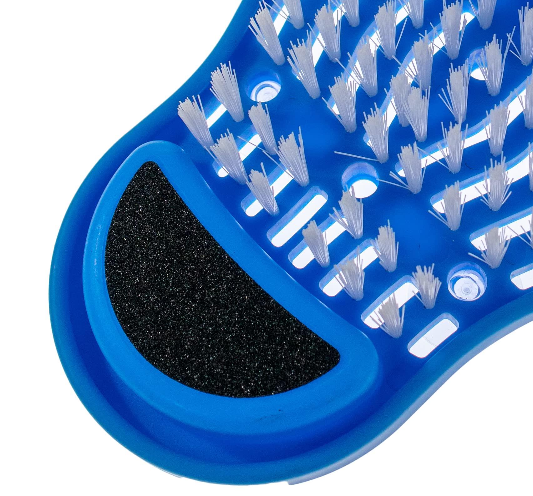 5 Star Super Deals Shower Foot Scrubber Washing Brush Sandal - Bath Feet Cleaner Exfoliating Spa - Non Slip Suction Cup with Pumice Stone (Blue)