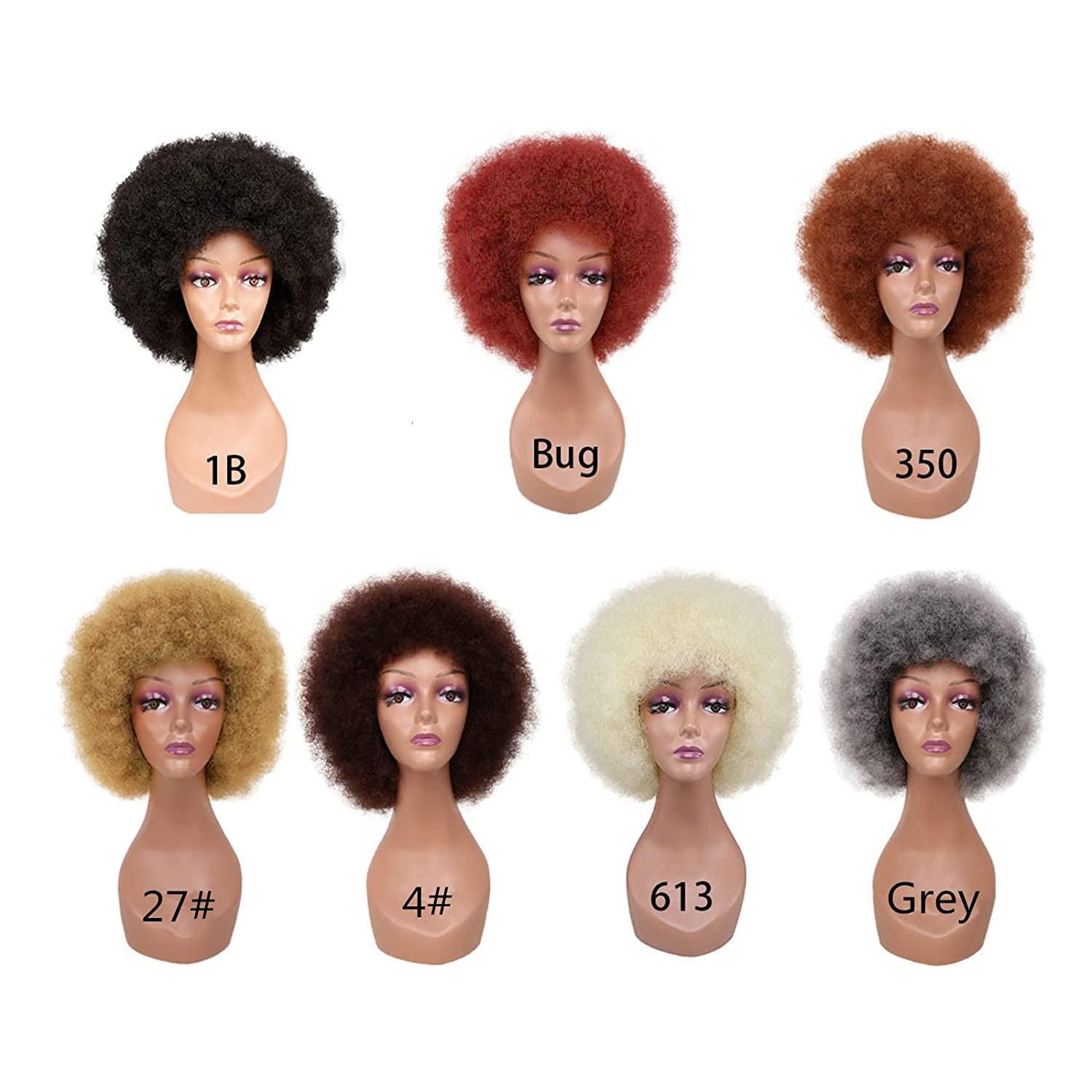 Petelf Short 70s Afro Wigs for Black Women Kinky Curly Brown Afro Puff Wig Bouncy and Soft Natural Looking Disco Party Wig Medium Premium Synthetic Women Afro Wig for Daily Cosplay Costume