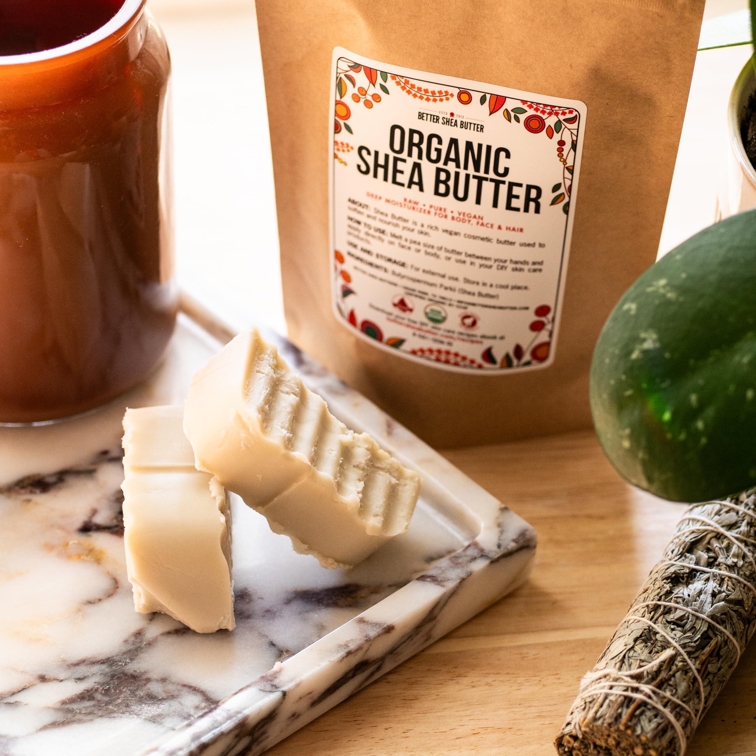 Better Shea Butter Organic Shea Butter Raw Unrefined | Pure African Shea Butter for Hair & Dry Skin | Natural Face Moisturizer | Body Butter Base for Shea Butter Lotion, DIY Lip Balm and Soap Making Supplies, 1lb Bar