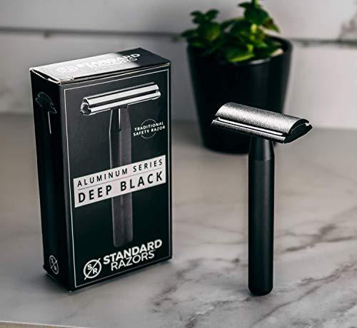 Standard Razors Standard Razors Aluminum Double Edge Safety Razor - Deep Black | Premium Razors for Men | Three Piece Double Edge Razor | Modern Design, Classic Shave