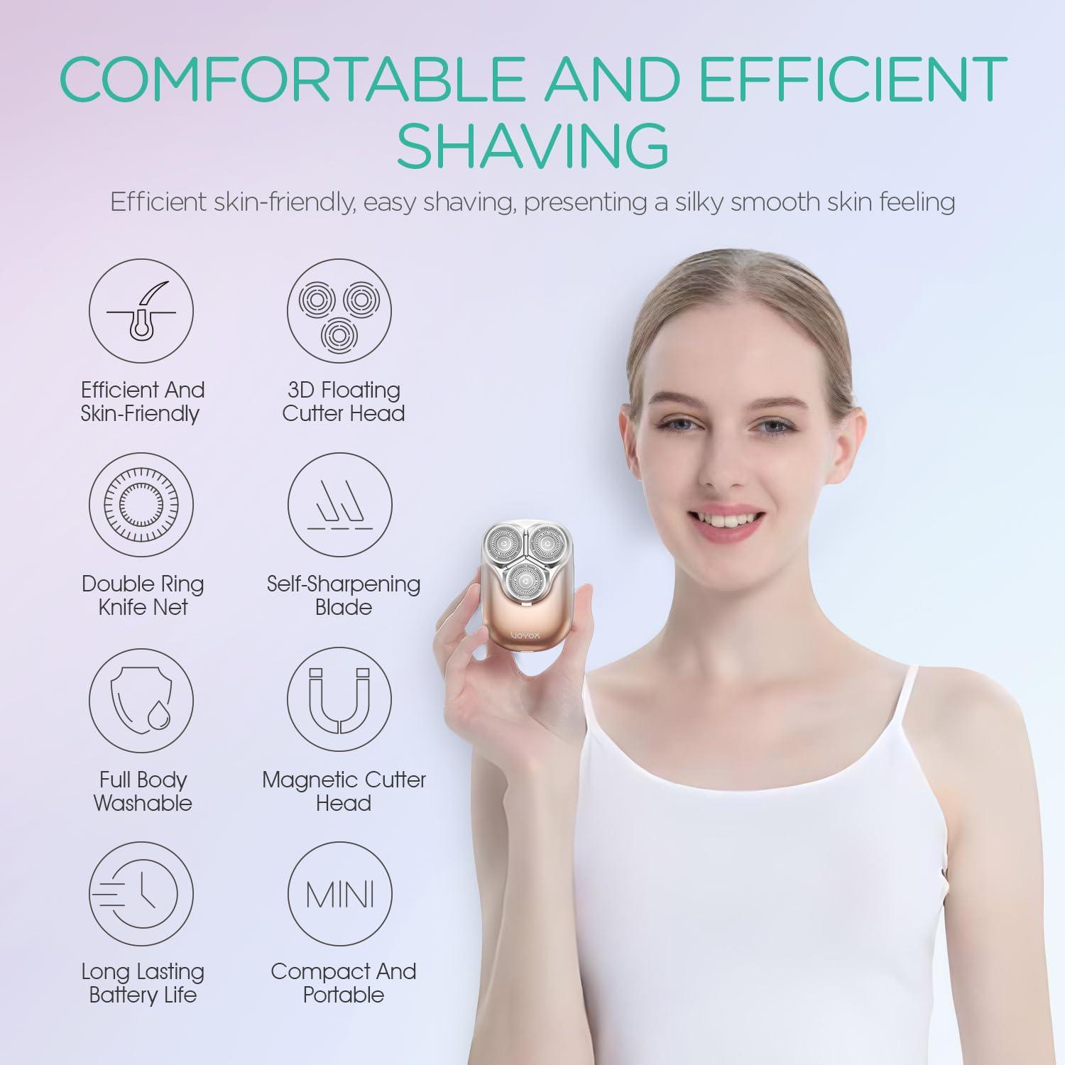 VOYOR VOYOR Electric Razors for Women 3D Floating Blade Shaver for Women, Electric Shaver for Legs Bikini and Body Facial Hair Remover Women\'s Electric Shavers Waterproof Women\'s Grooming ES310 (Gold)