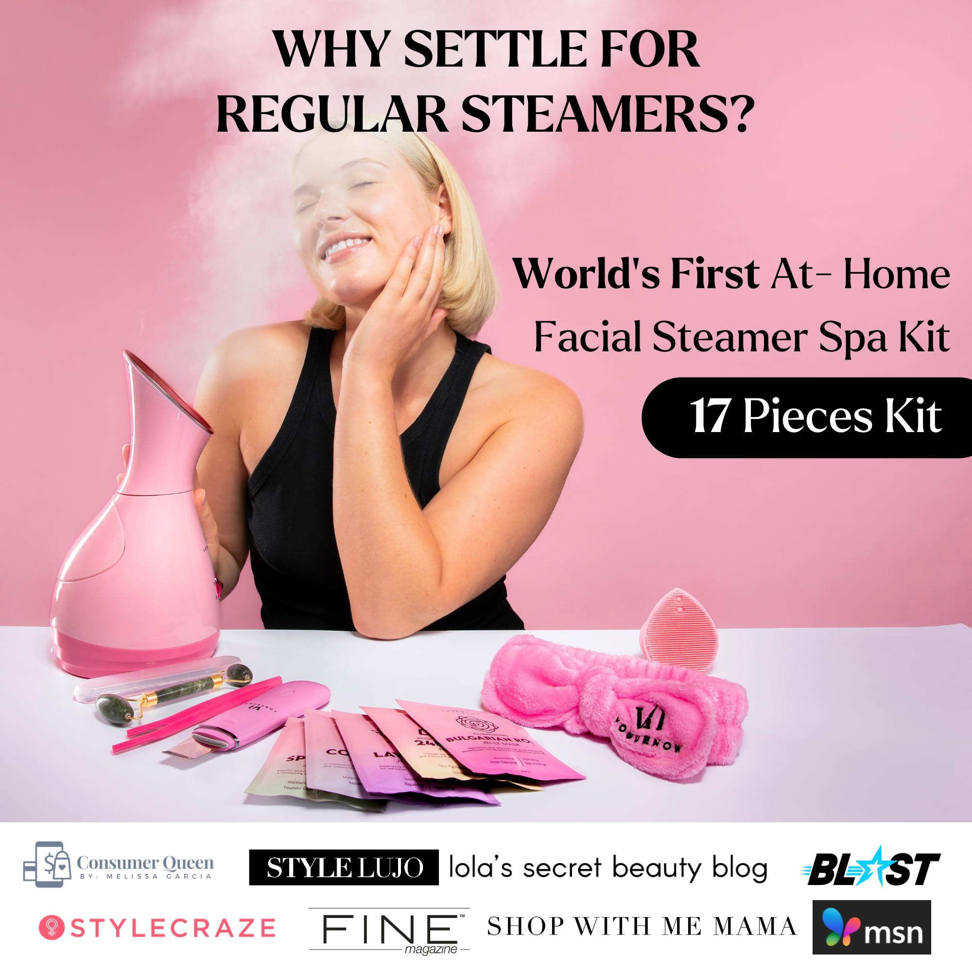 VogueNow Facial Steamer Spa Kit with Complimentary 17 Skin Care Tools | Face Steamer for Facial Deep Cleaning with Towel Warmer & Humidifier Mode| Self Care Gifts for Women, Spa Gifts, Birthday Gifts for Women