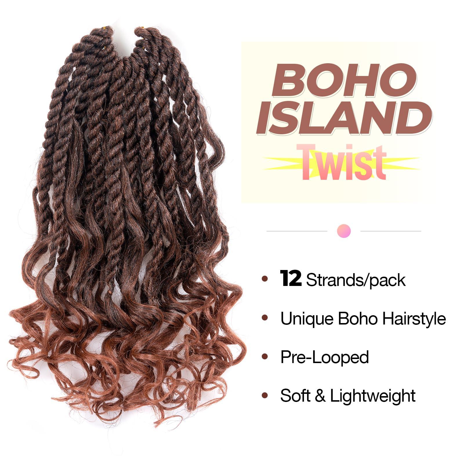 ToyoTress ToyoTress Boho Island Twist Crochet Hair - 12 Inch 8 Packs Short Bob Ombre Brown Boho Havana Twist Crochet Braids Synthetic Braiding Hair (12 Inch,T30-8P)