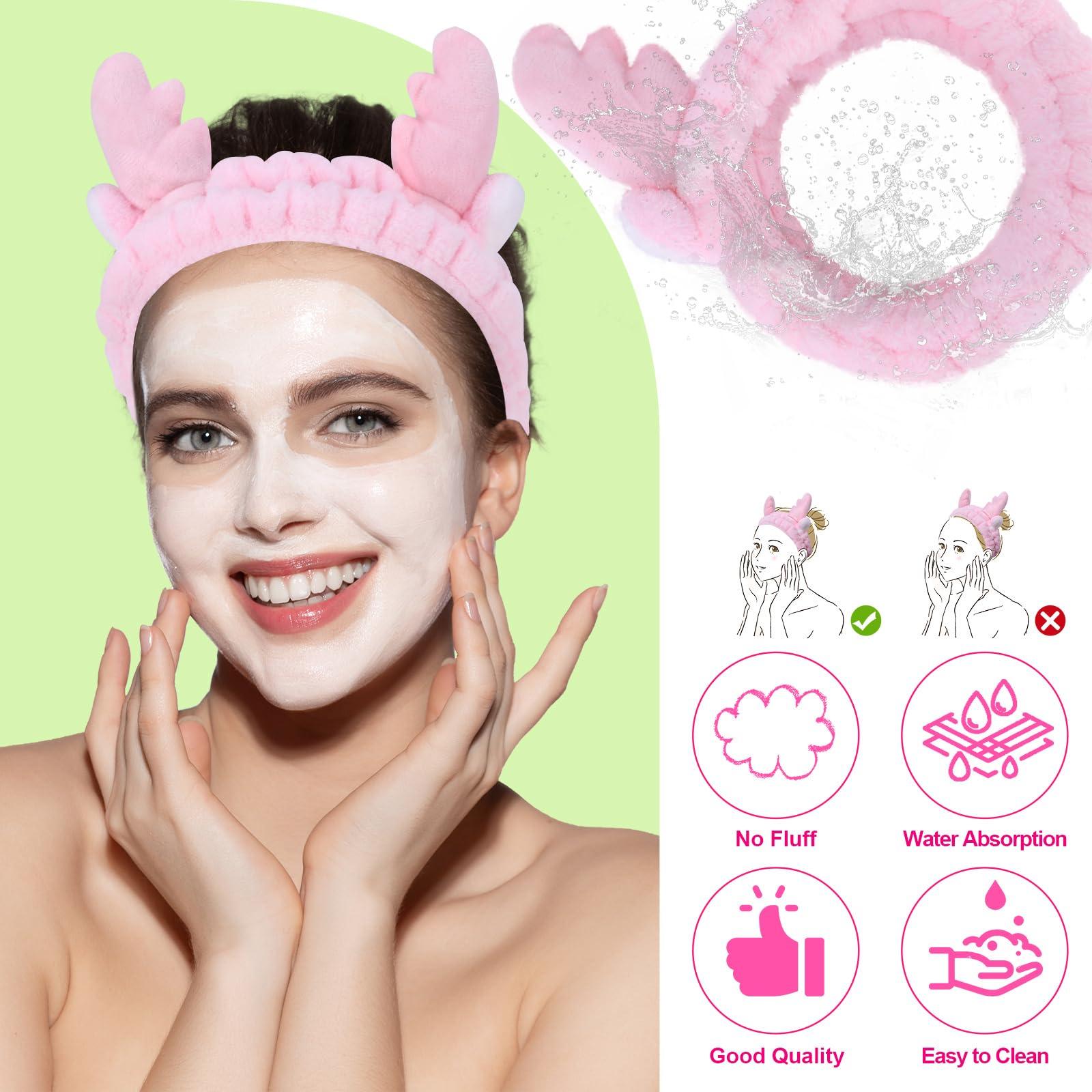 Jowmoy Jowmoy Cute Pink antlers Headband, Headband to Wash Face for Women Makeup Shower Spa Headband