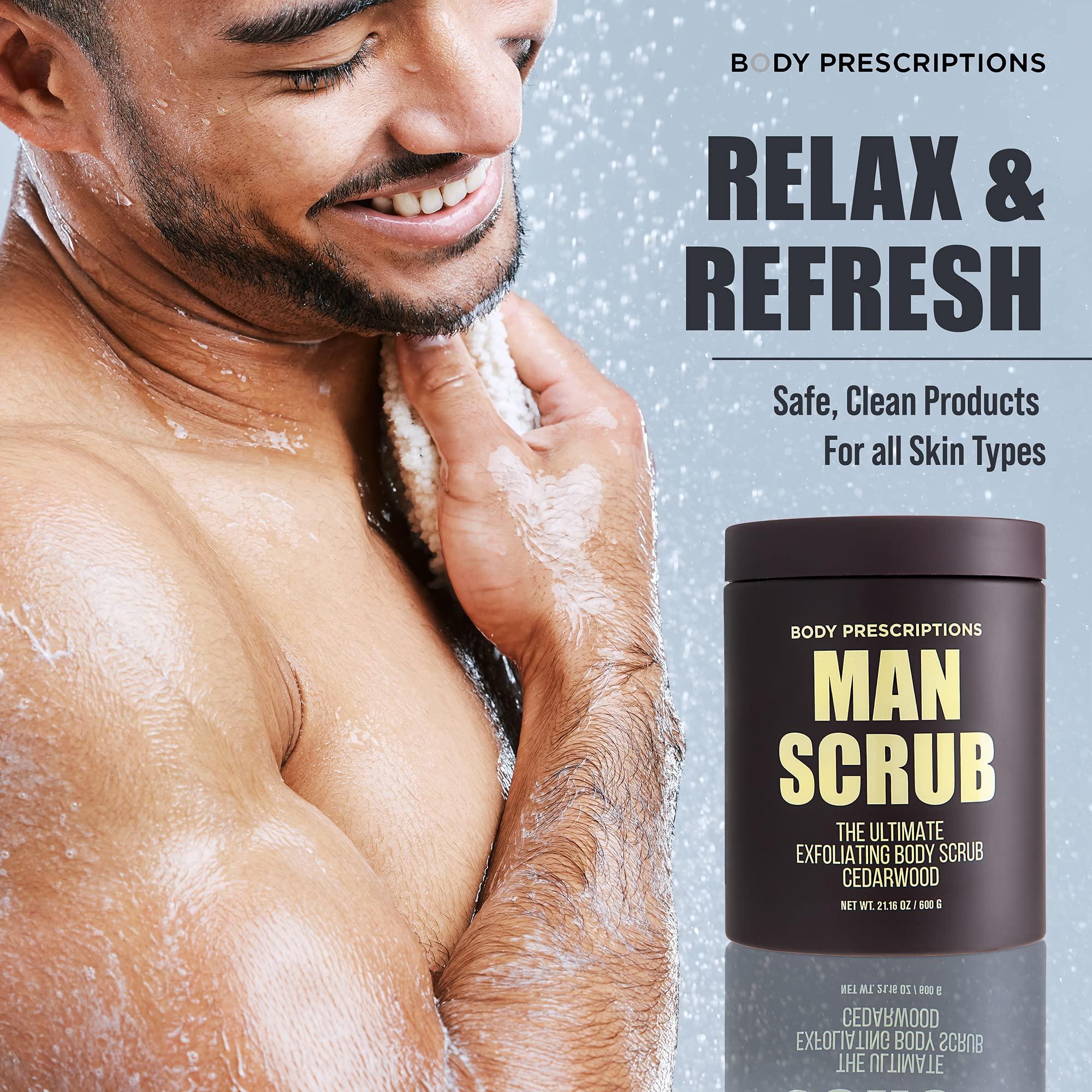 Body Prescriptions Body Prescriptions Mens Exfoliating Body Scrub Ultimate Skin Cleansing Wash in Jar with Twist-Top Lid, For All Skin Types, 21 Ounce (Pack of 4), Cedarwood
